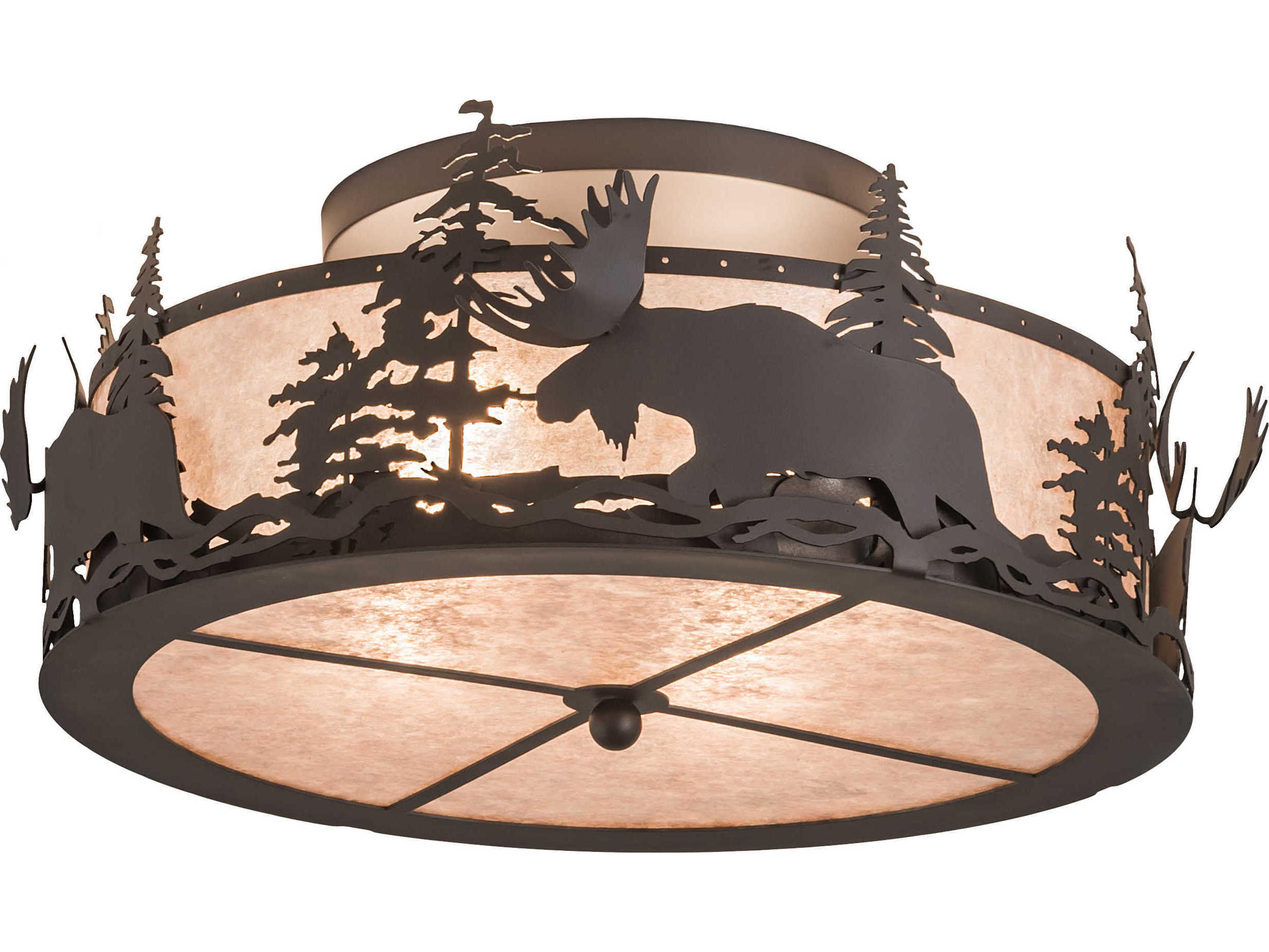 Moose At Dusk 4-Light Bronze Drum Semi Flush Mount