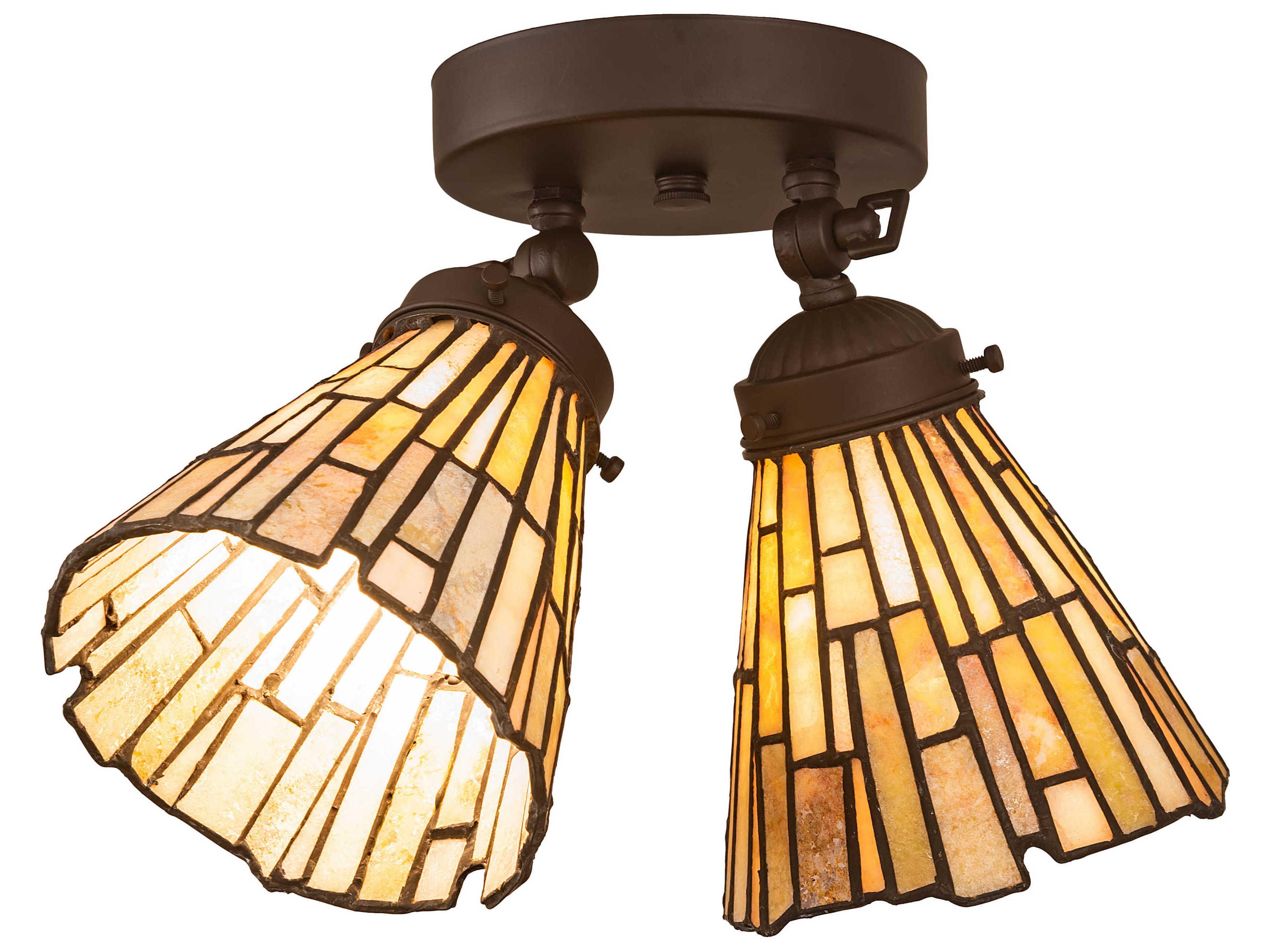 8- 2-Light Bronze Tiffany Semi Flush Mount