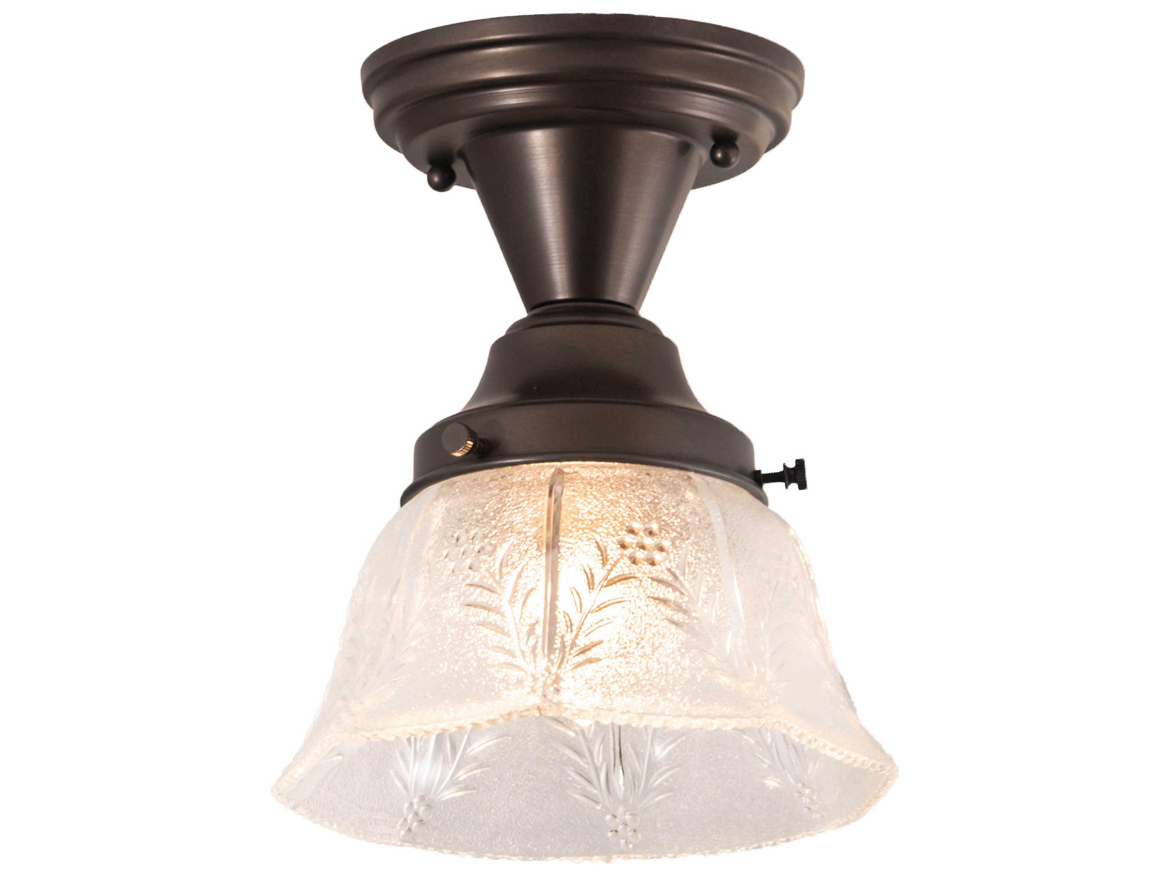 1-Light Brown Glass Bell Semi Flush Mount