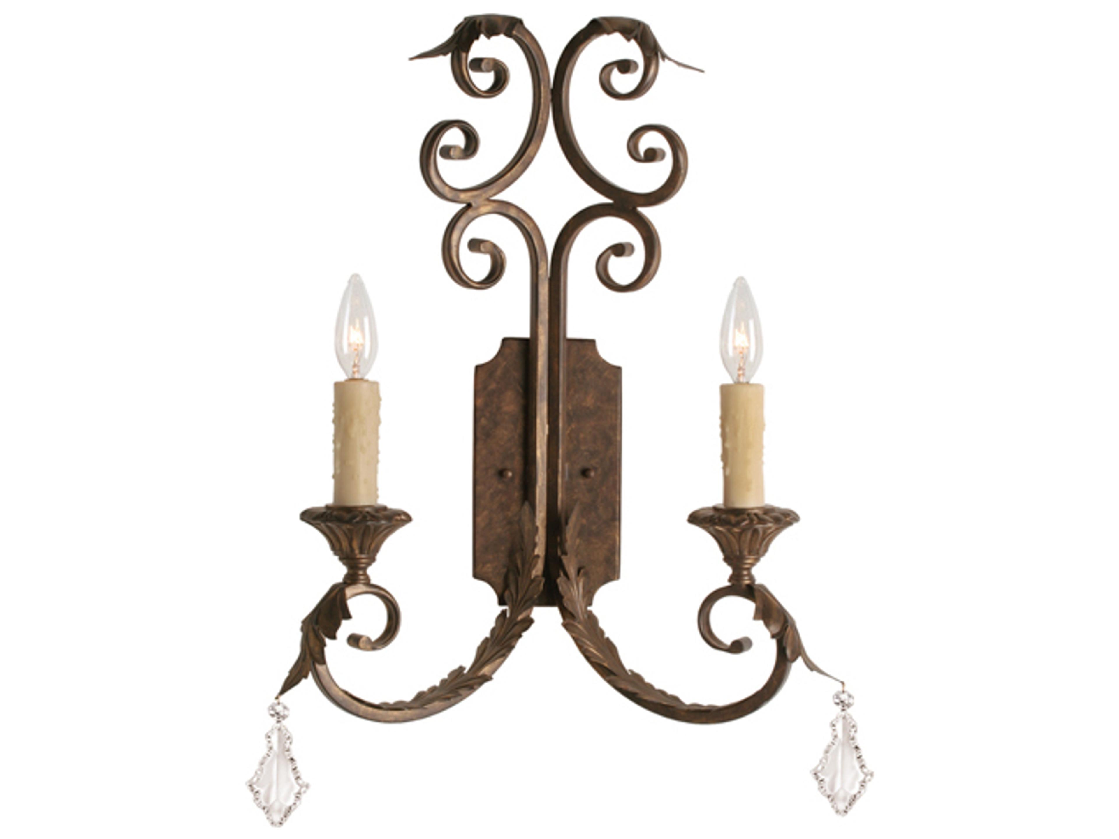 Serratina 2-Light Cajun Spice Brown Crystal Wall Sconce