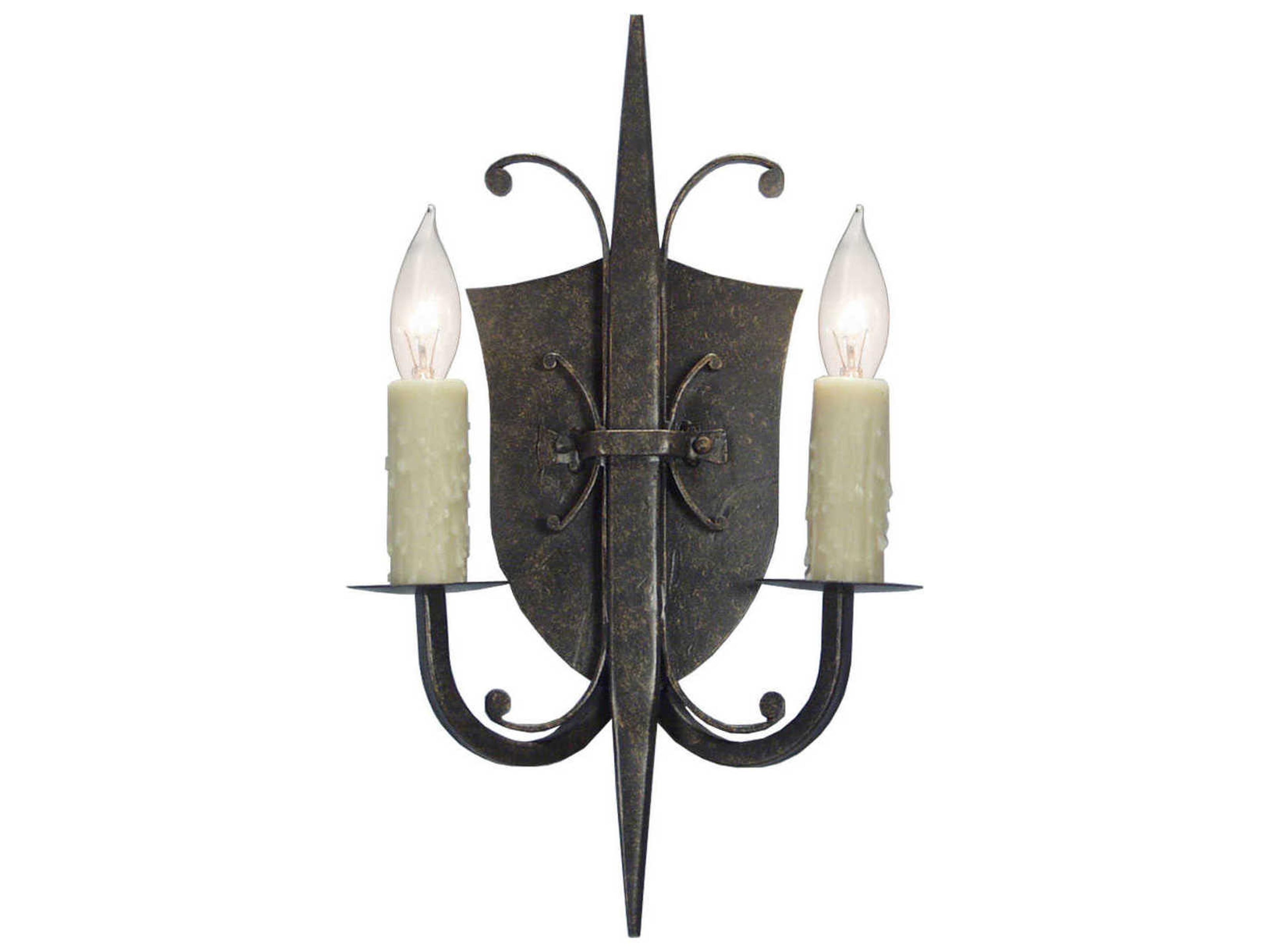 Shield 2-Light Gilded Tobacco Brown Wall Sconce