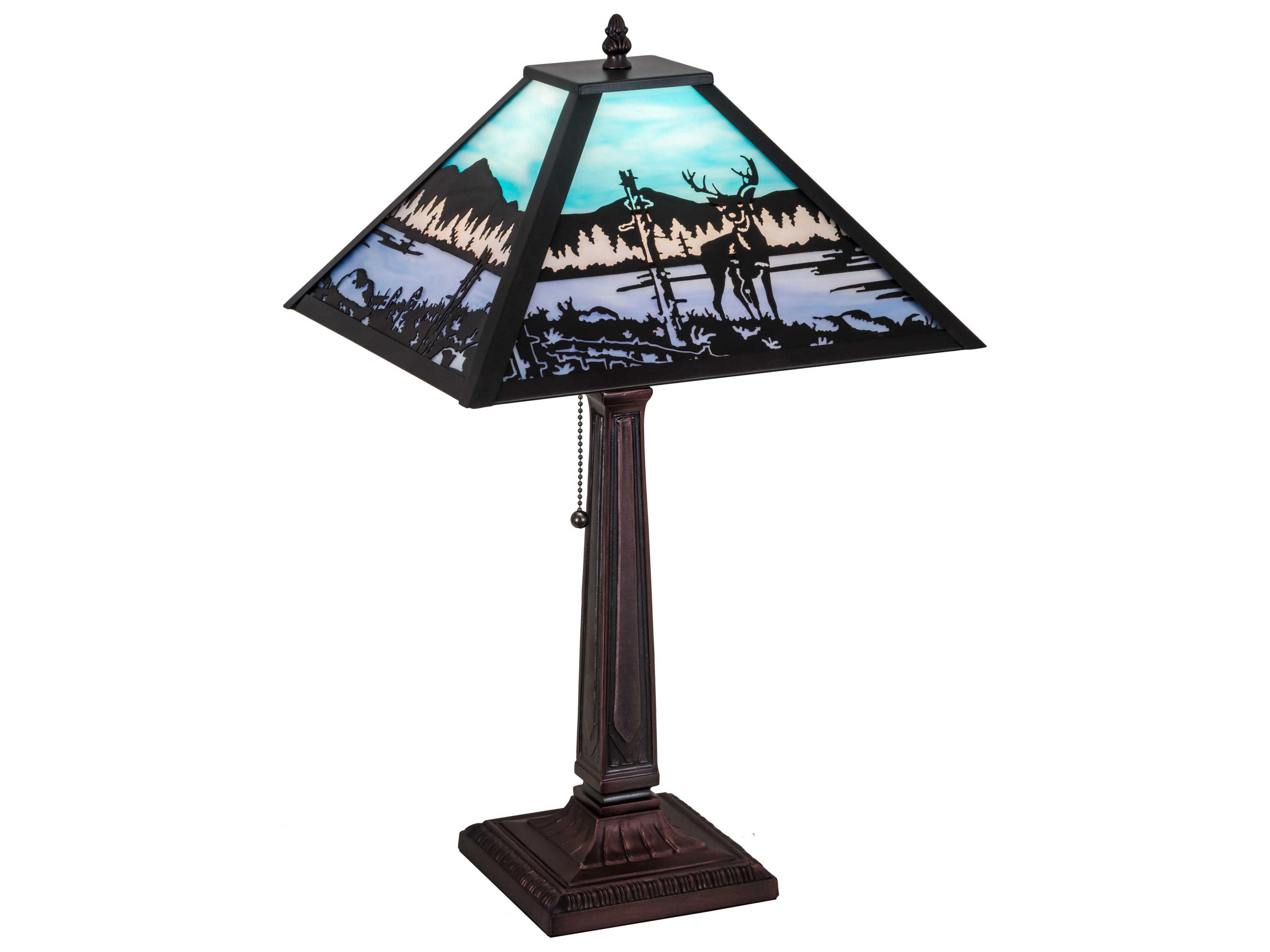 Glass Rustic Lodge Blue Table Lamp