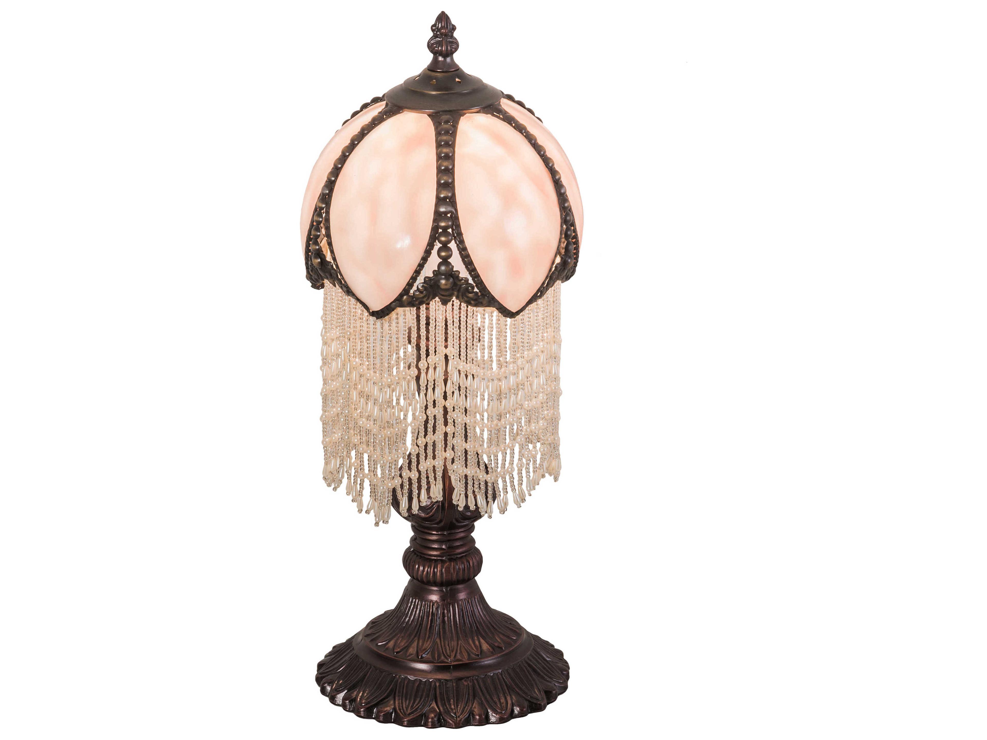 Alicia Fringed Glass Brown Table Lamp