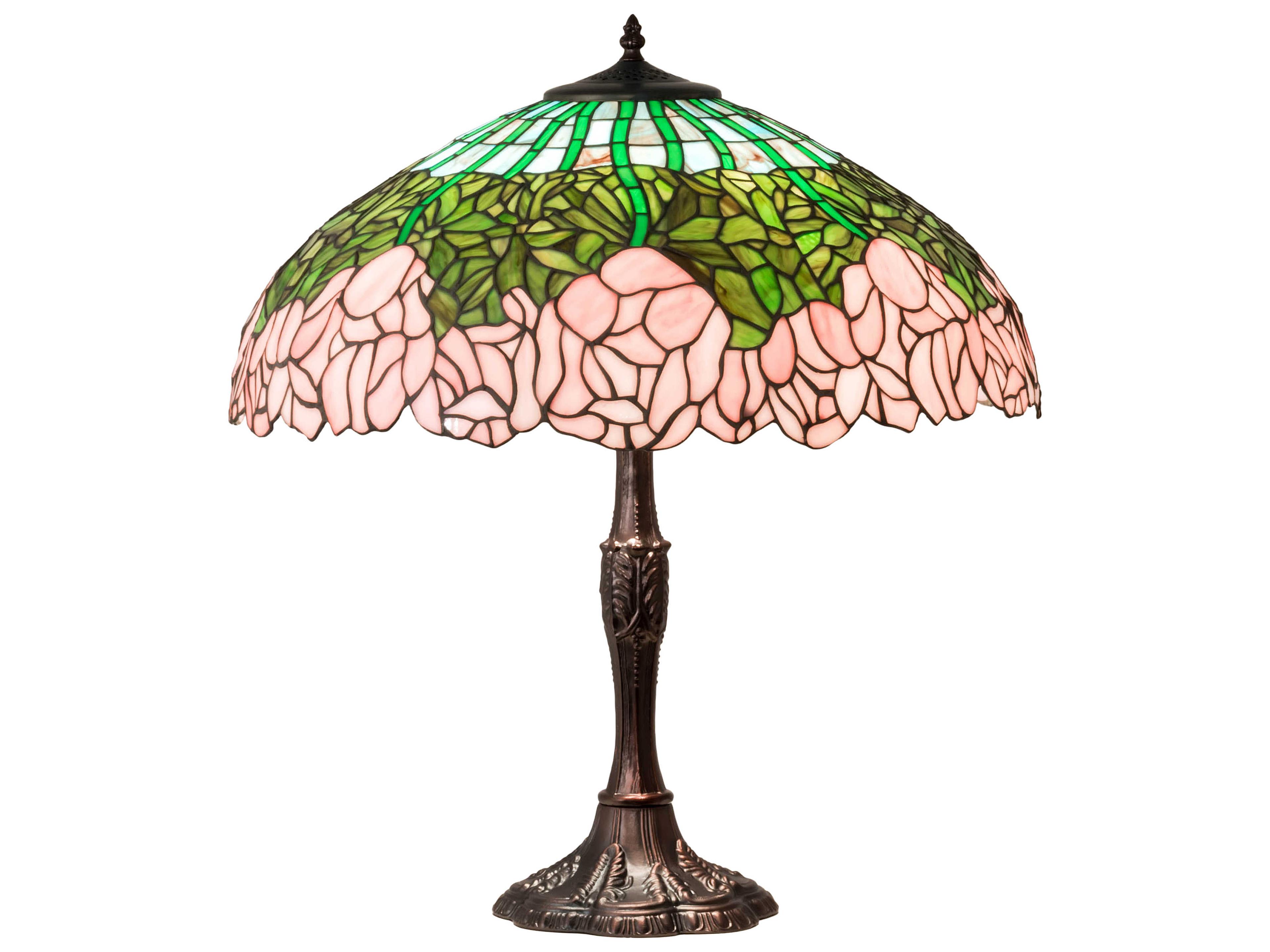 Tiffany Cabbage Rose Glass Mahogany Bronze Buffet Lamp