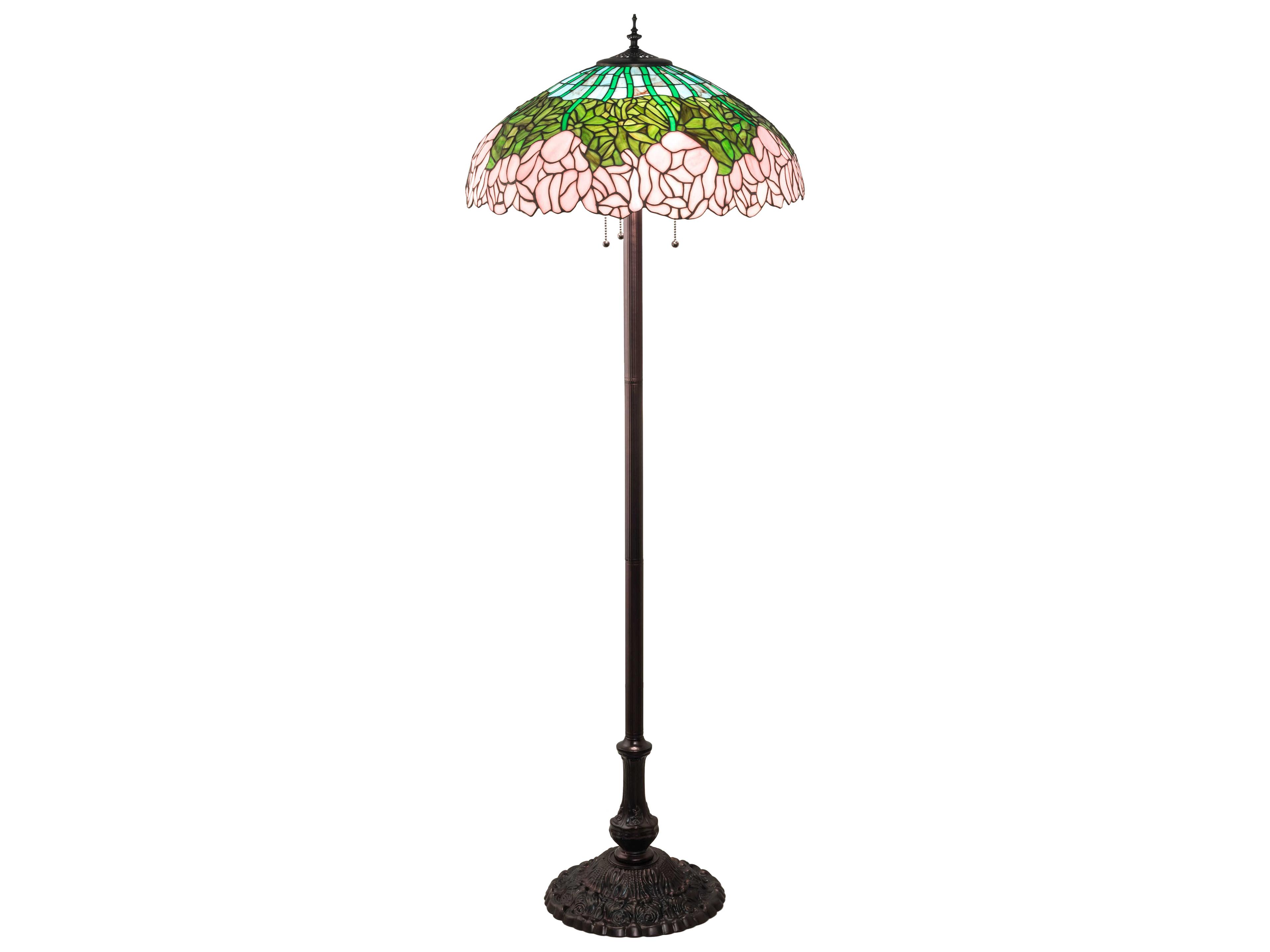 Tiffany Cabbage Rose Glass Mahogany Bronze Floor Lamp
