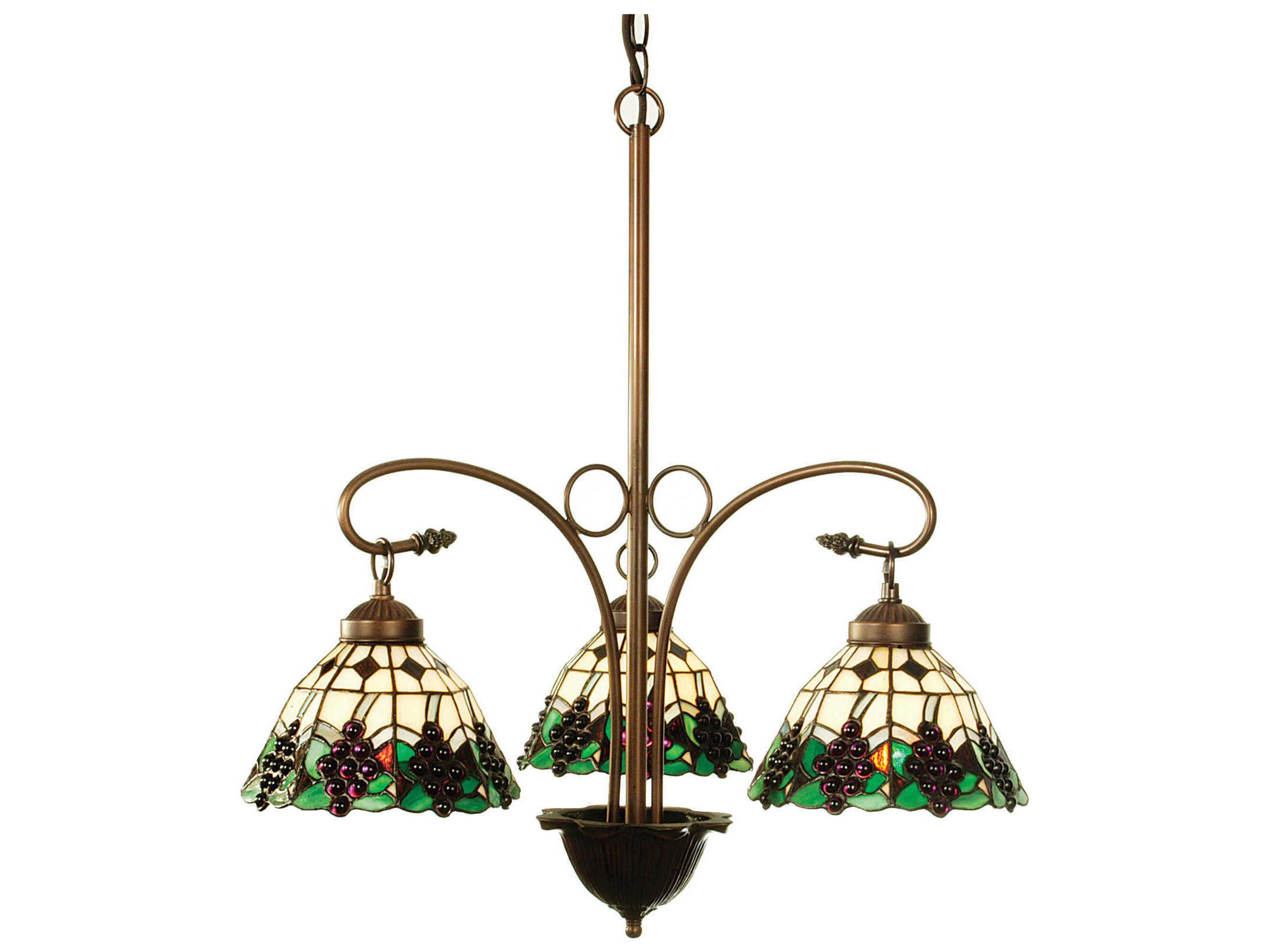 Tiffany 3-Light Bronze Glass Chandelier