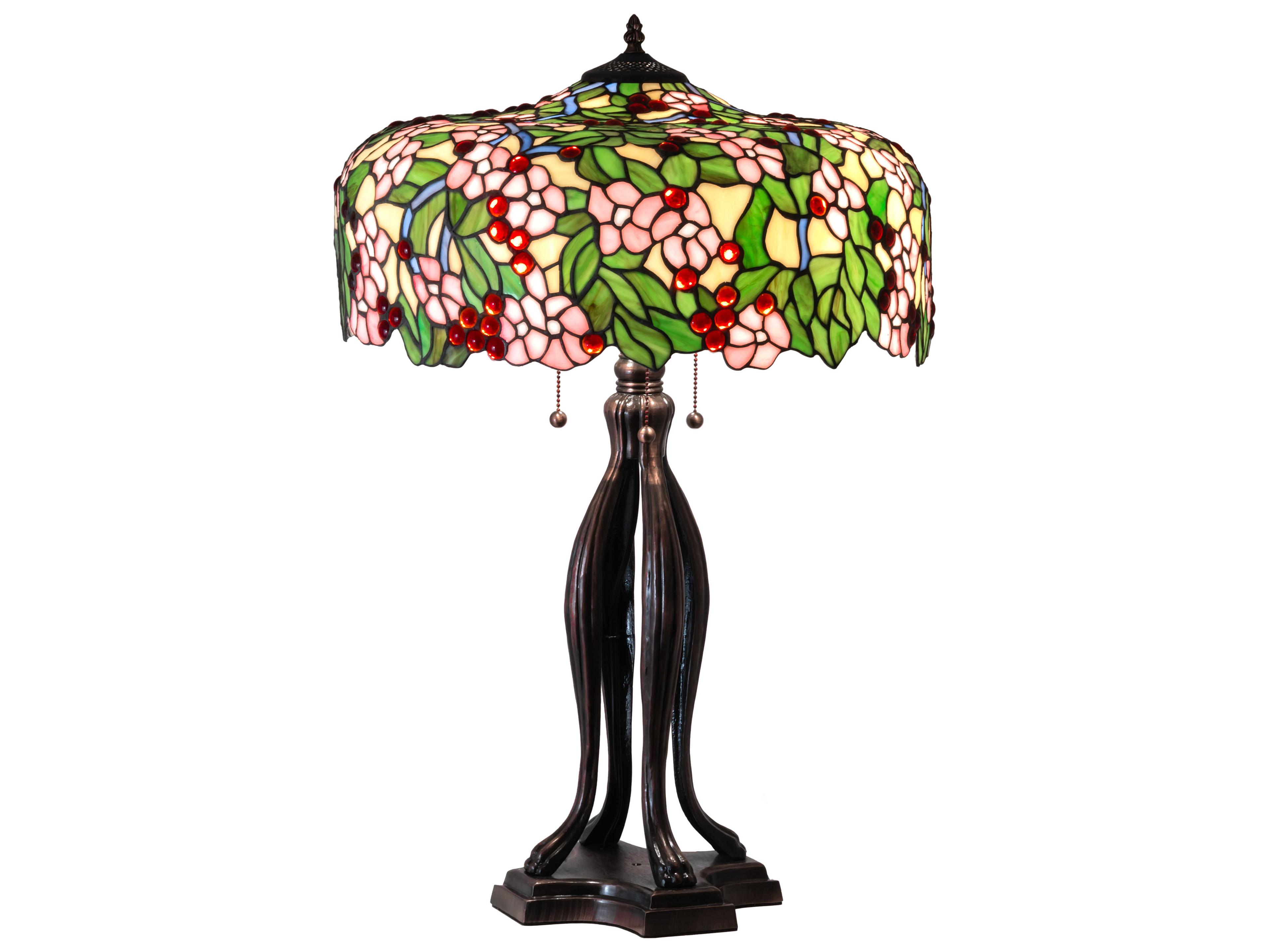 Tiffany Cherry Blossom Glass Mahogany Bronze Buffet Lamp