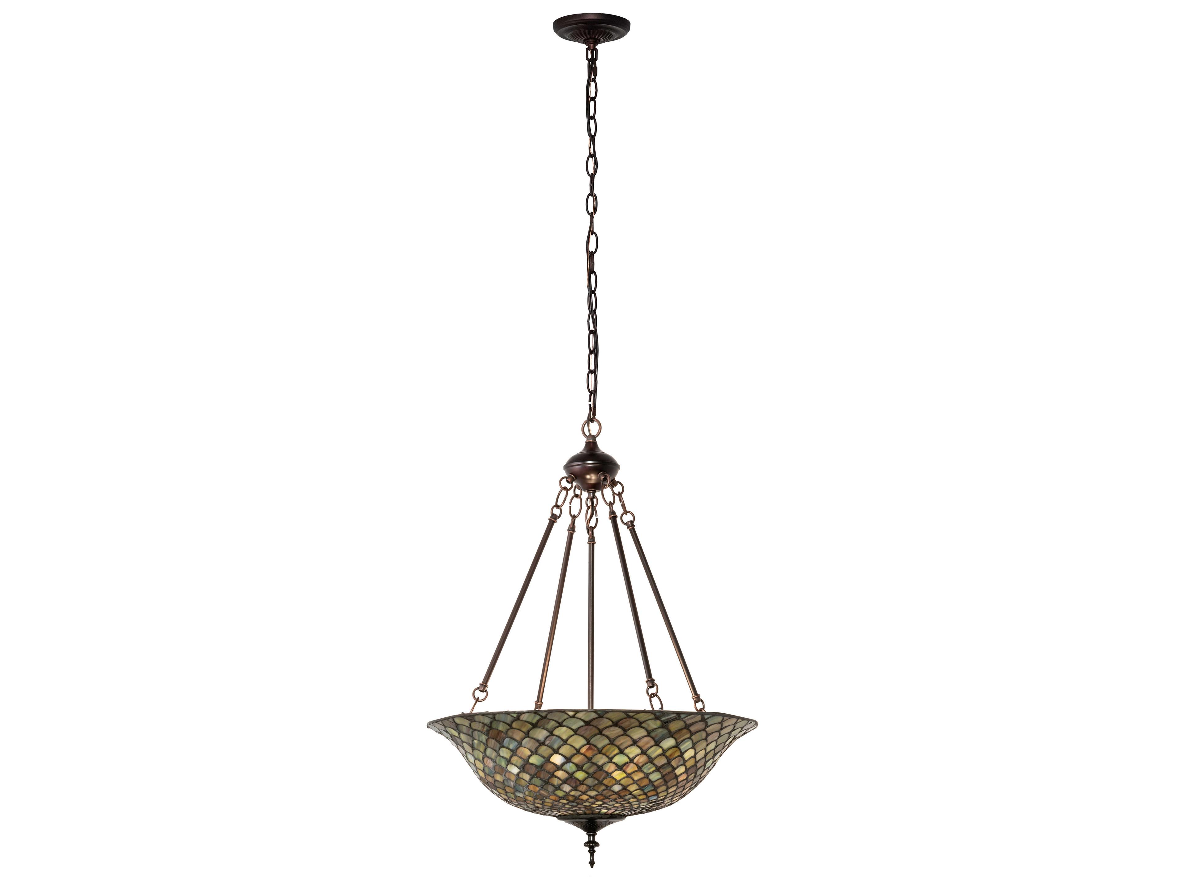 Tiffany Fishscale 3-Light Mahogany Bronze Glass Bowl Pendant