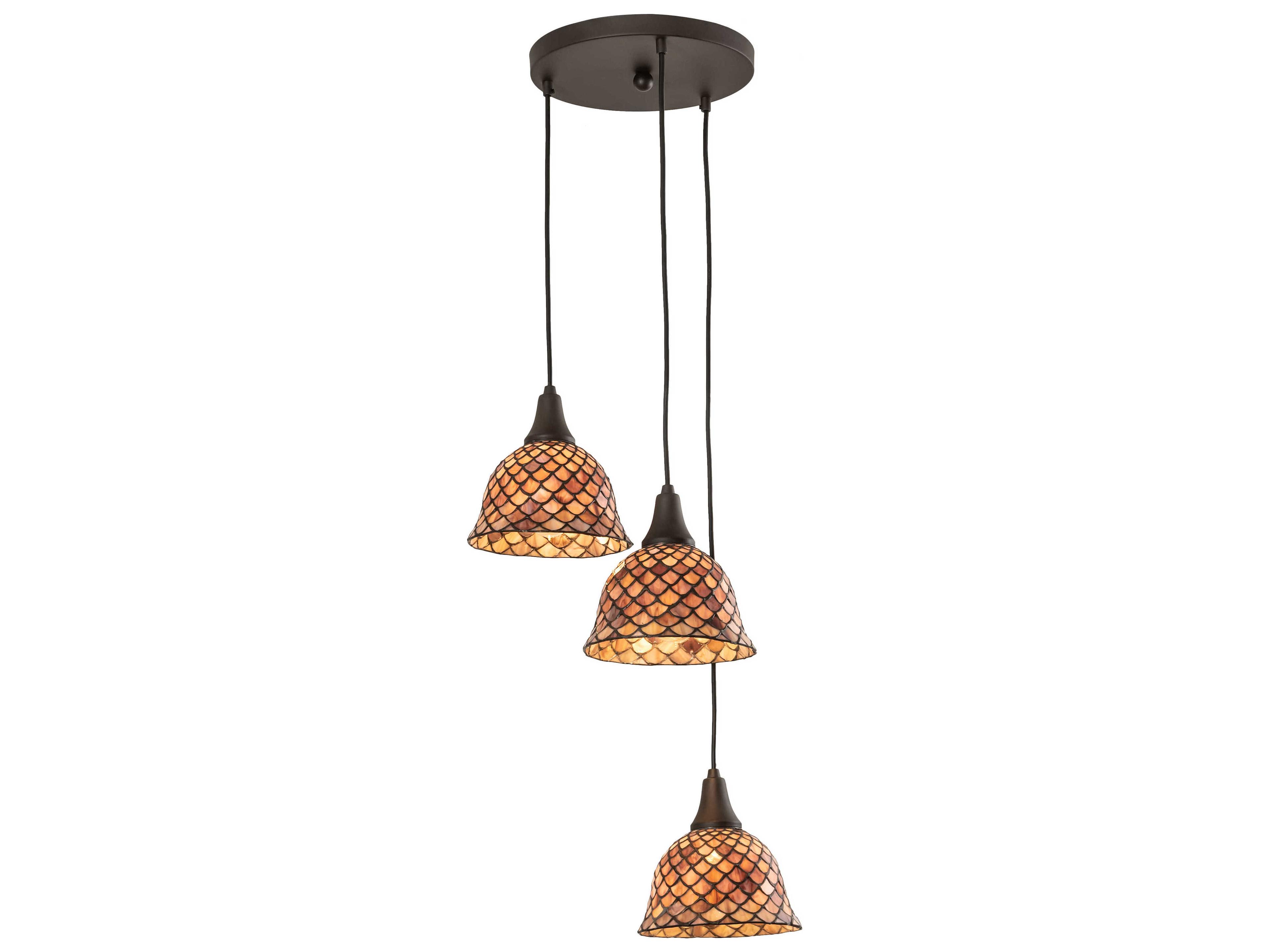 Tiffany Fishscale 3-Light Oil Rubbed Bronze Brown Glass Bell Pendant