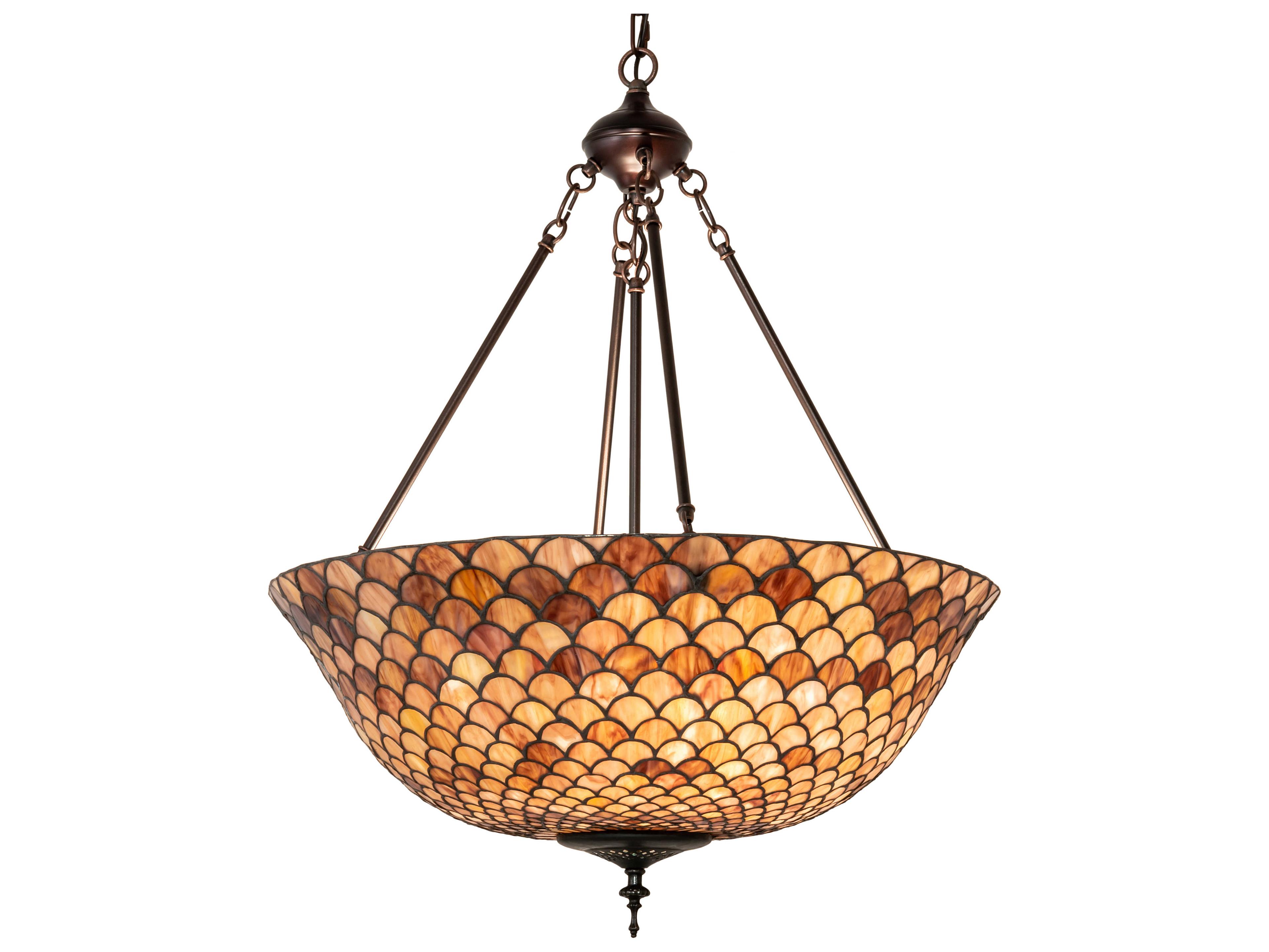 Tiffany Fishscale 3-Light Mahogany Bronze Glass Bowl Pendant