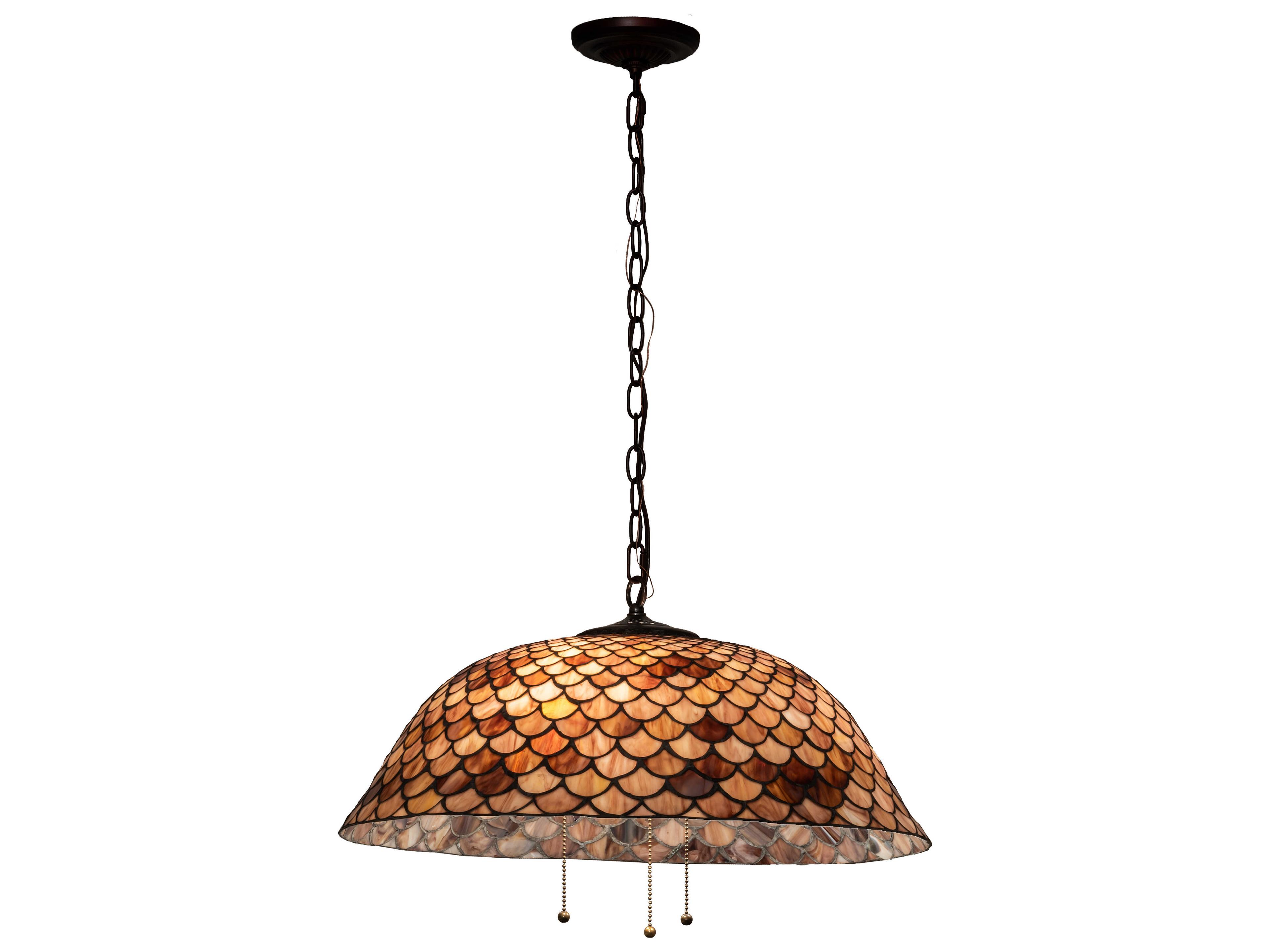 Tiffany Fishscale 3-Light Mahogany Bronze Glass Bowl Pendant