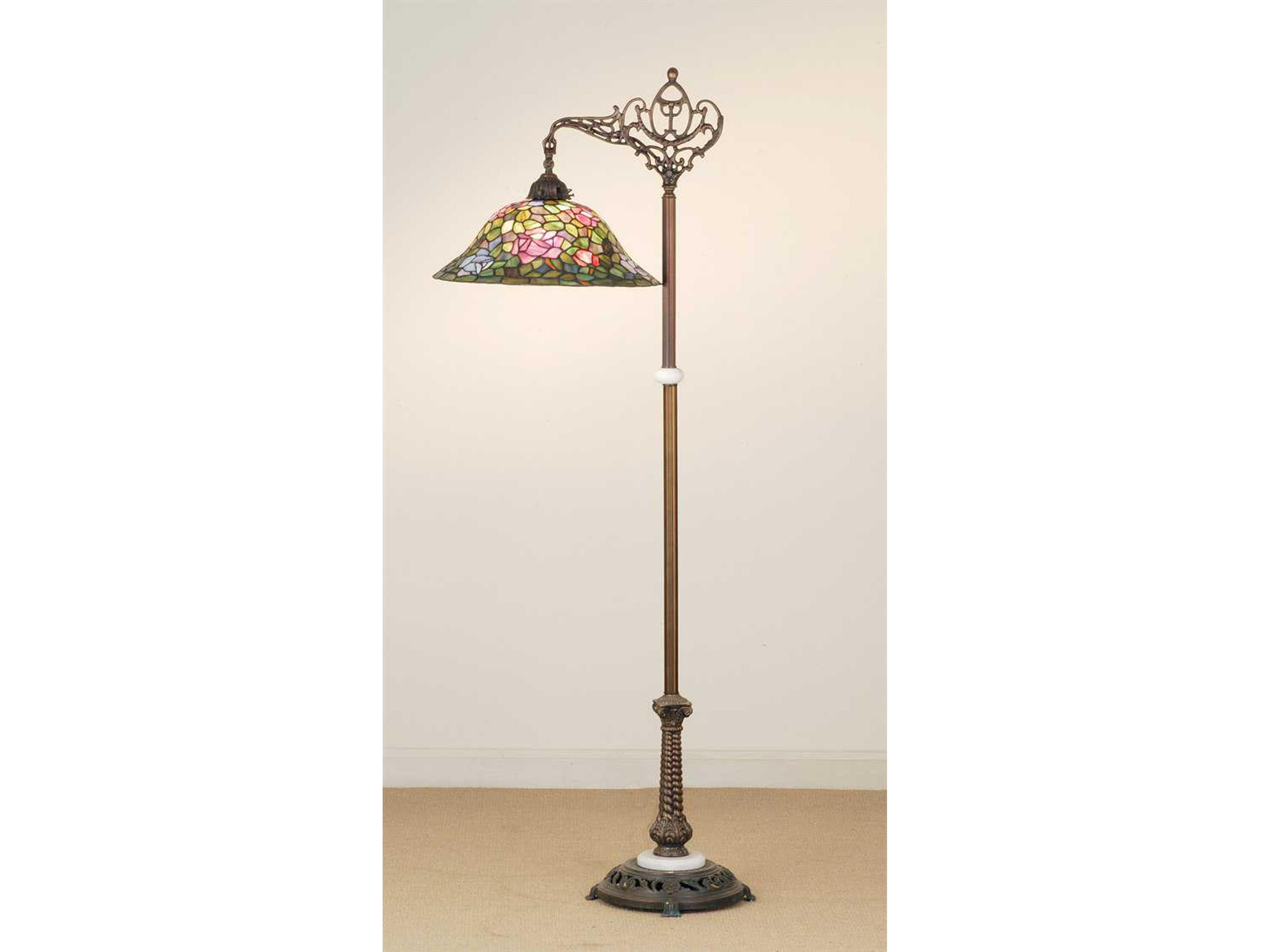Tiffany Rosebush Bridge Arm Bronze Floor Lamp