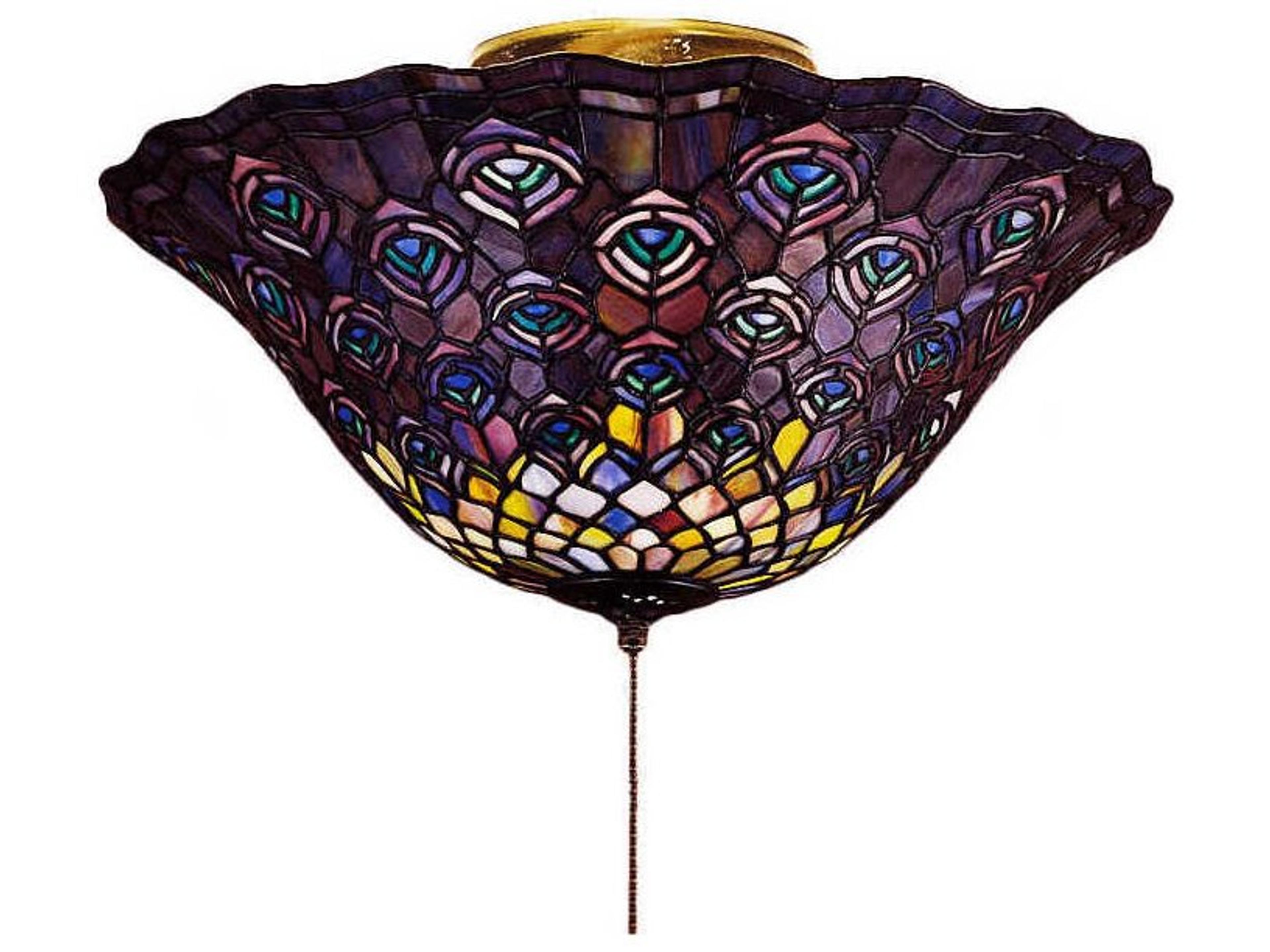 Tiffany Peacock Feather 3-Light Brass Bowl Geometric Flush Mount