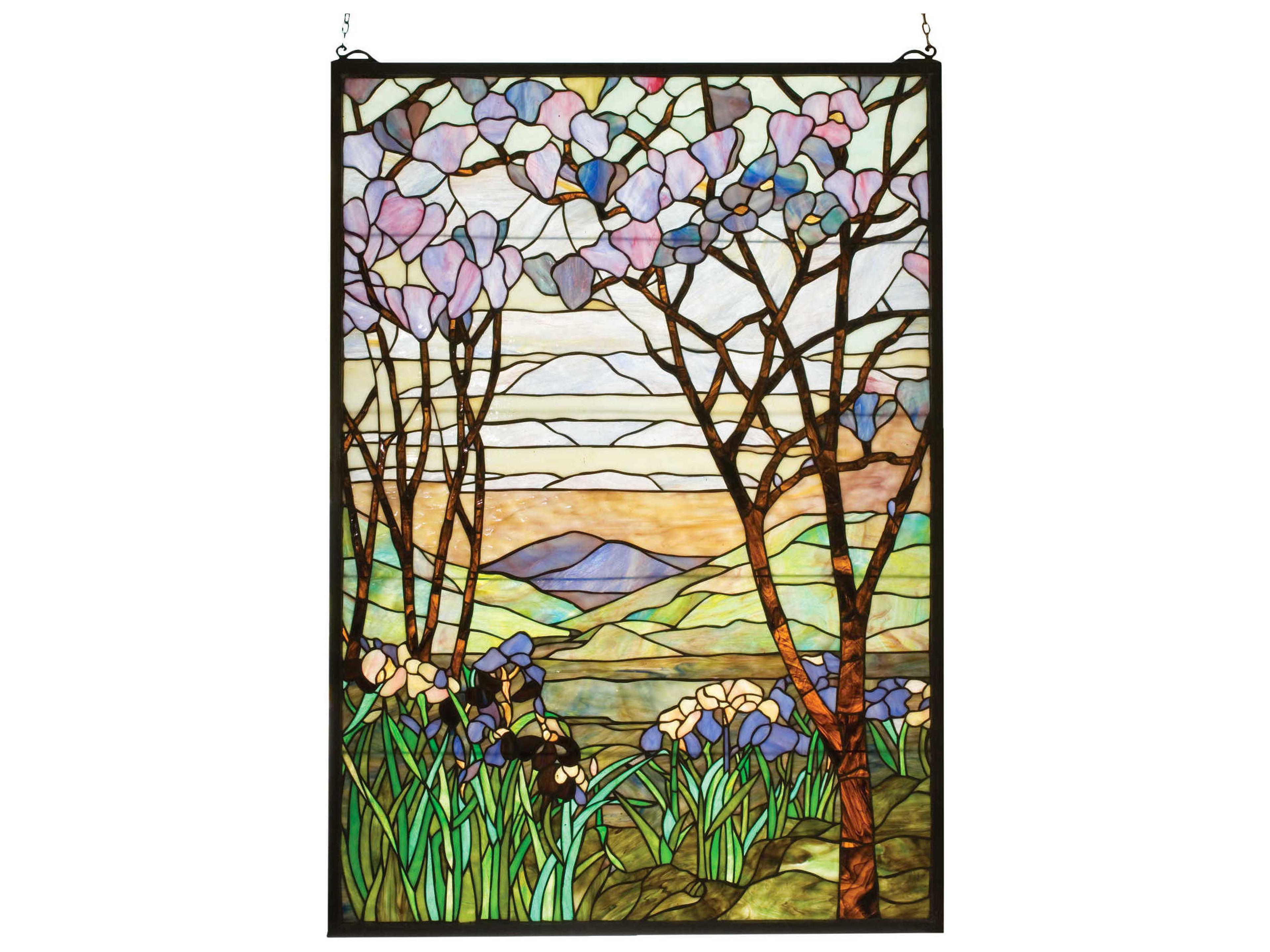 Tiffany Magnolia & Iris Stained Glass Window