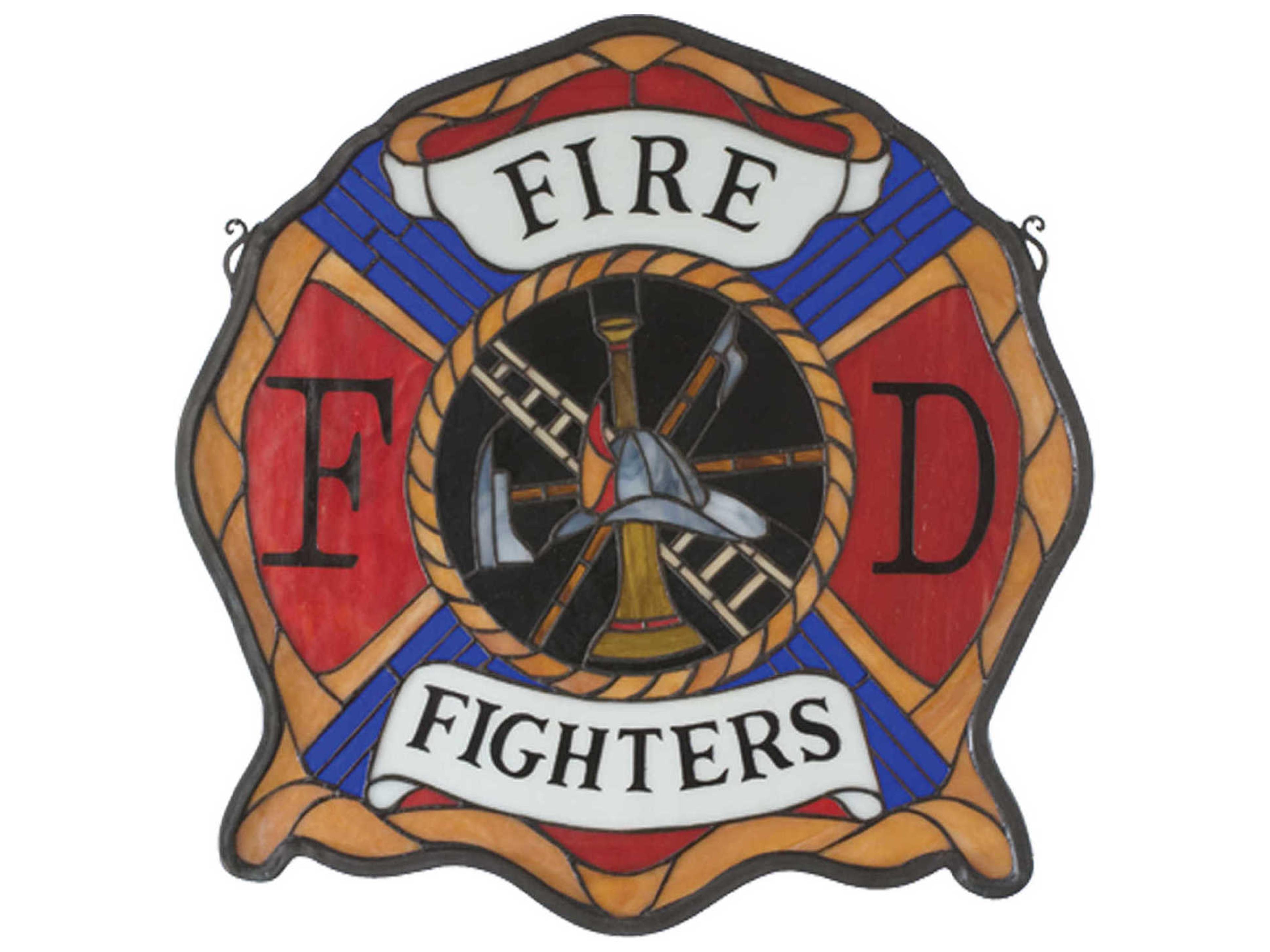 Tiffany Fireman's Shield Stained Glass Window