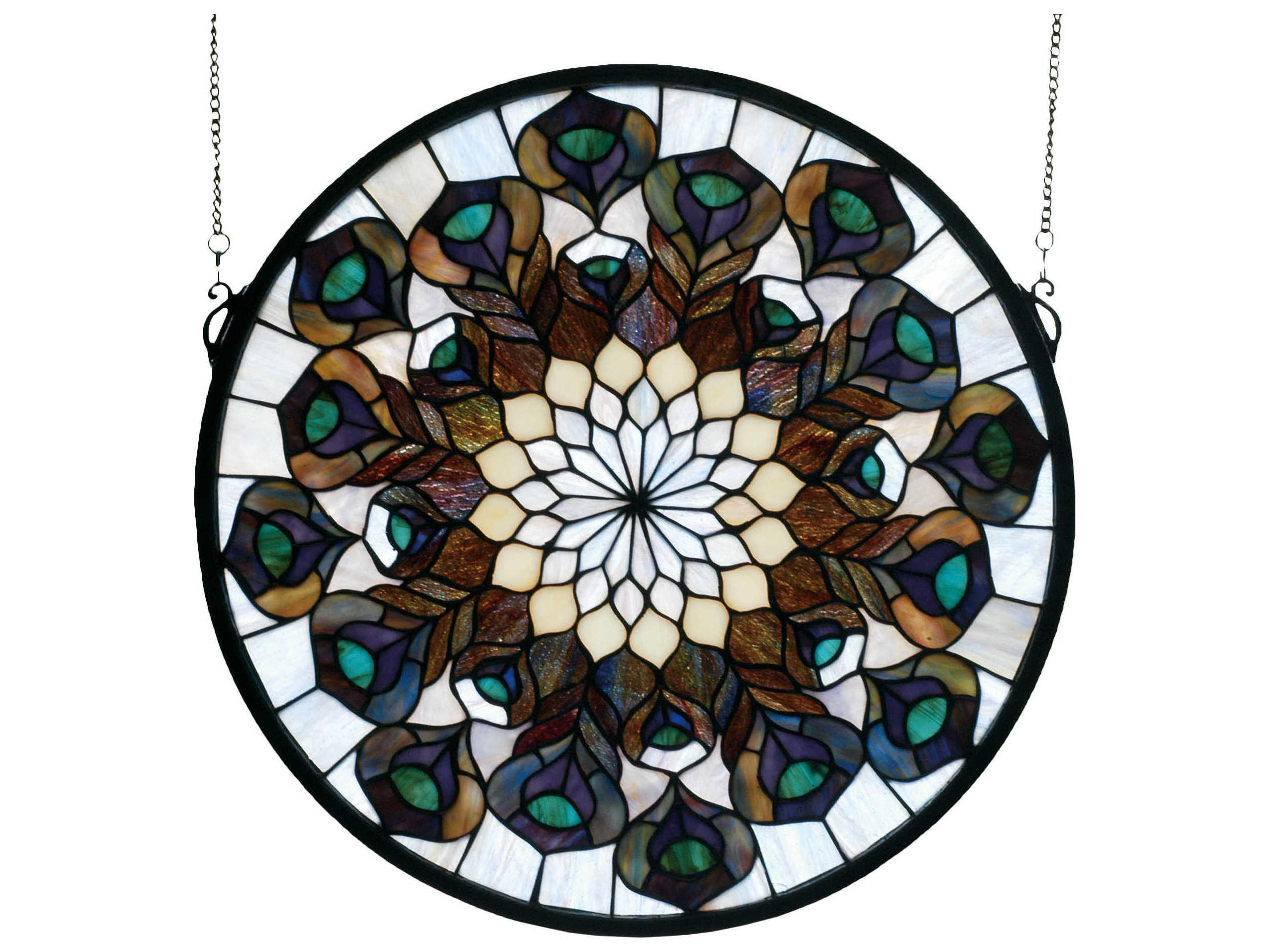 Meyda Tiffany Peacock Feather Medallion Stained Glass Window