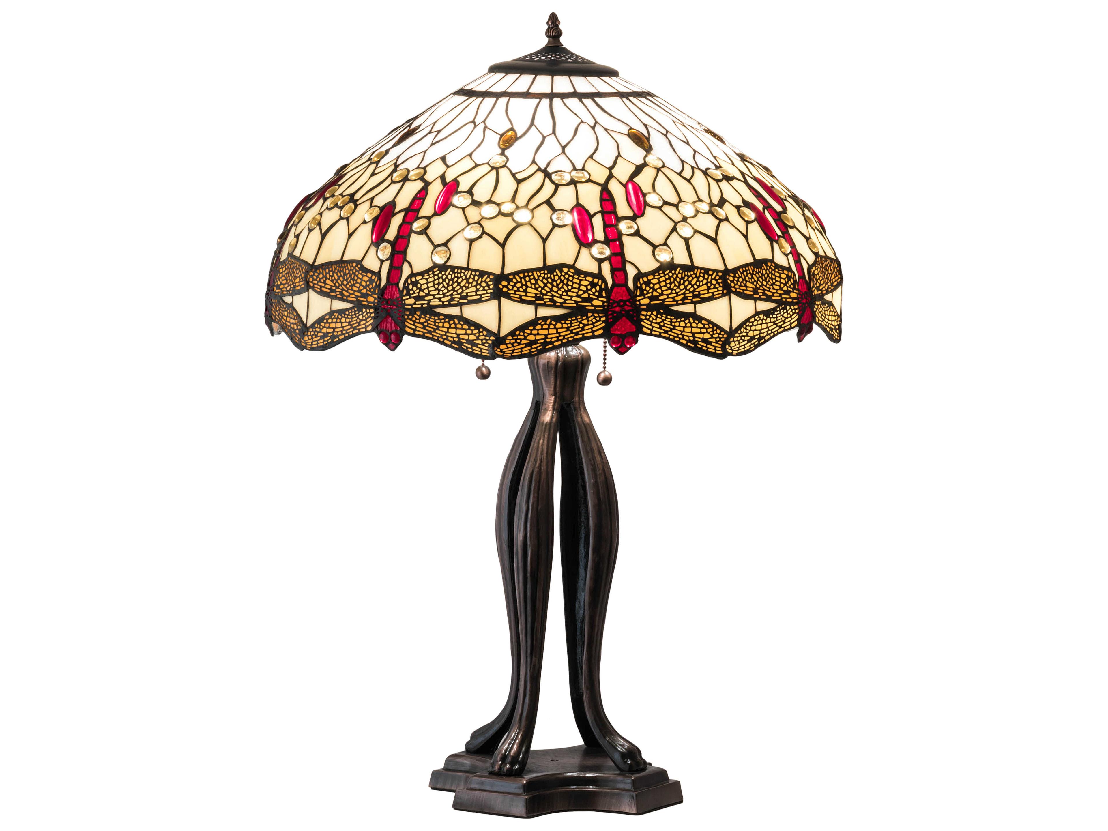 Tiffany Hanginghead Dragonfly Glass Mahogany Bronze Buffet Lamp