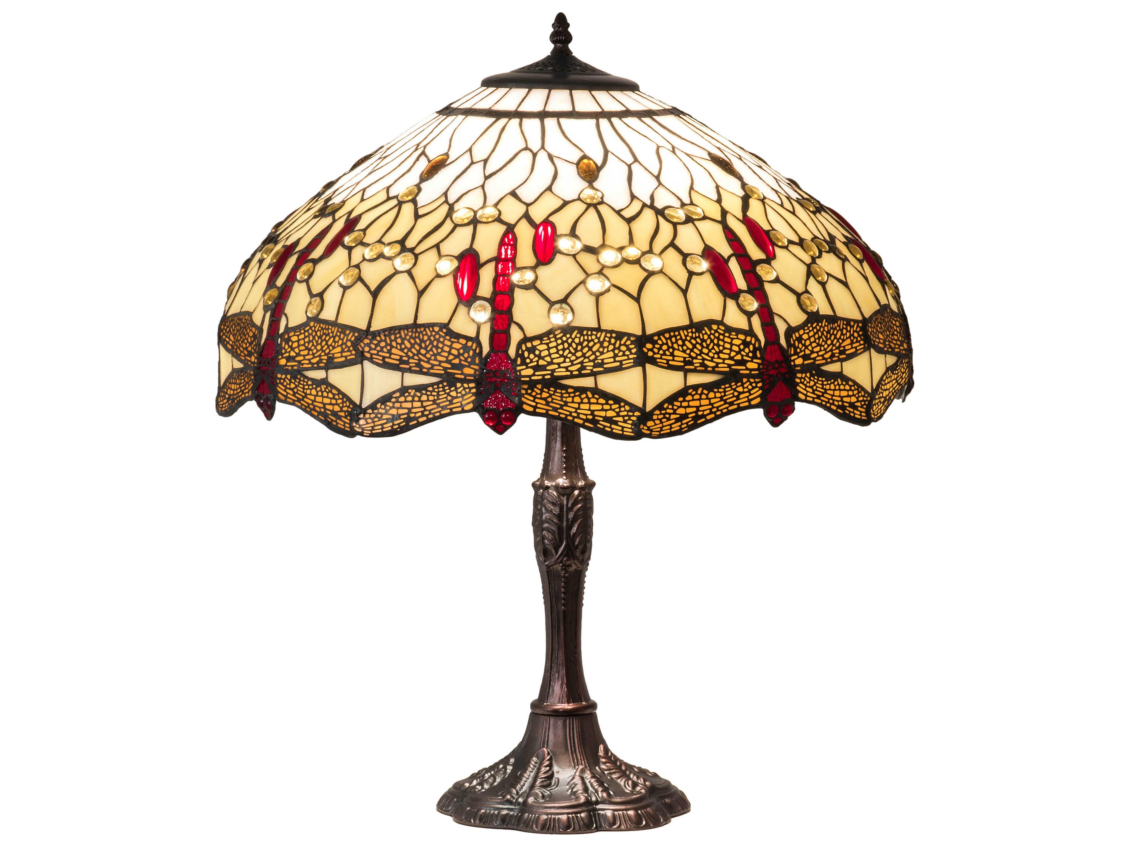 Tiffany Hanginghead Dragonfly Glass Mahogany Bronze Buffet Lamp