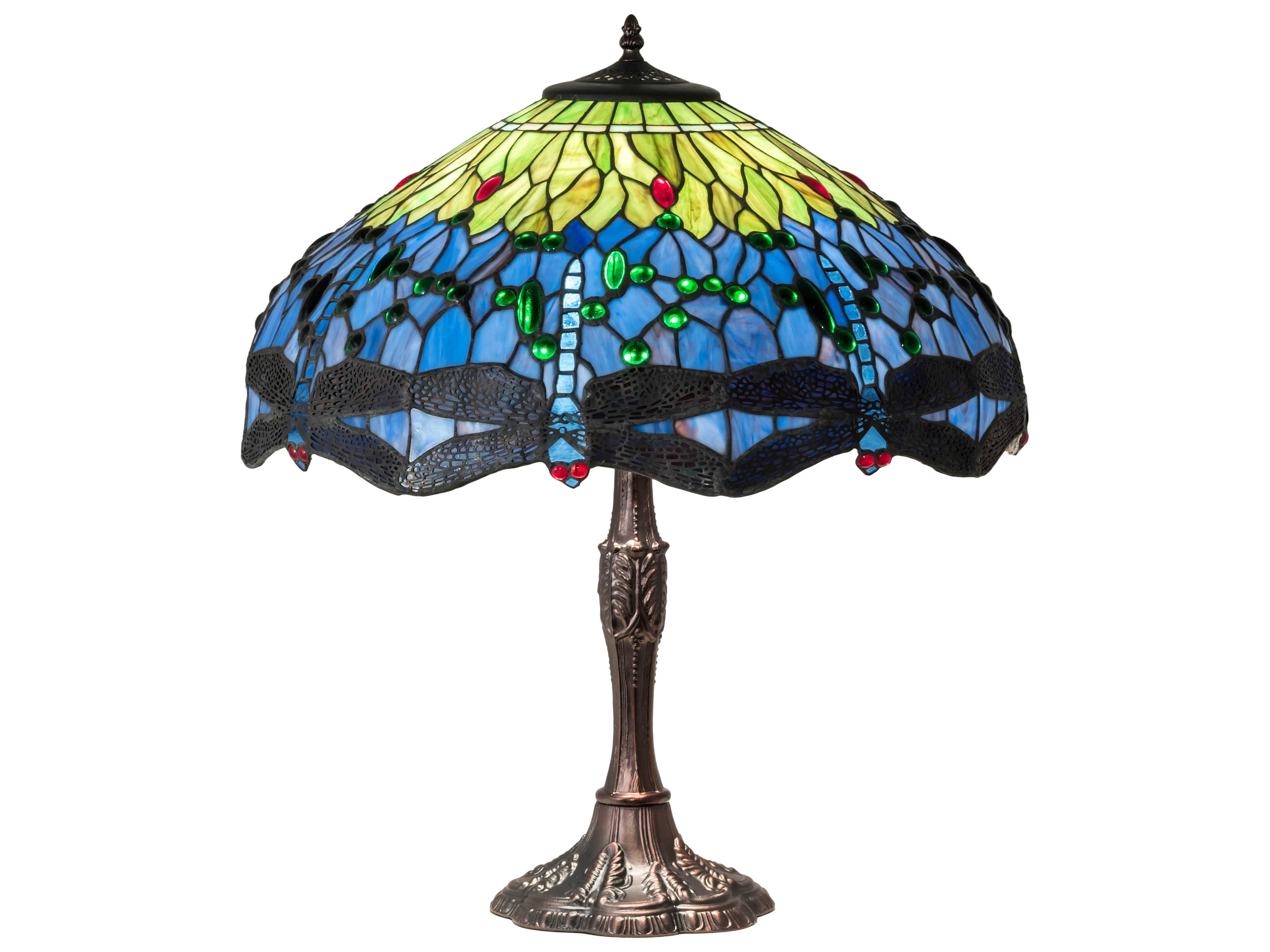 Tiffany Hanginghead Dragonfly Glass Mahogany Bronze Buffet Lamp