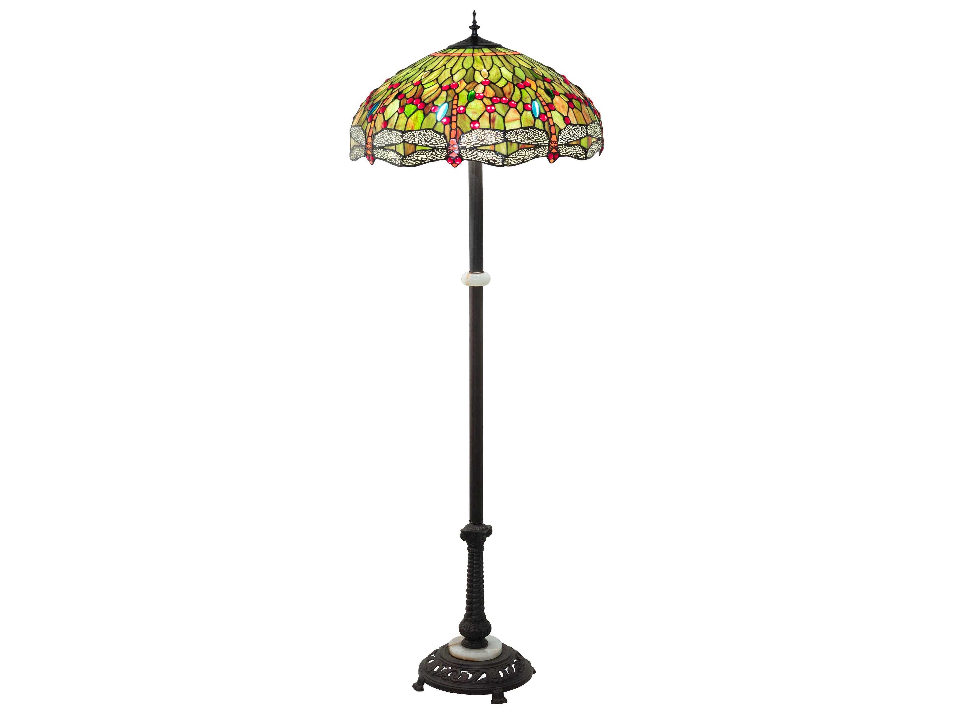 Tiffany Hanginghead Dragonfly Glass Mahogany Bronze Floor Lamp