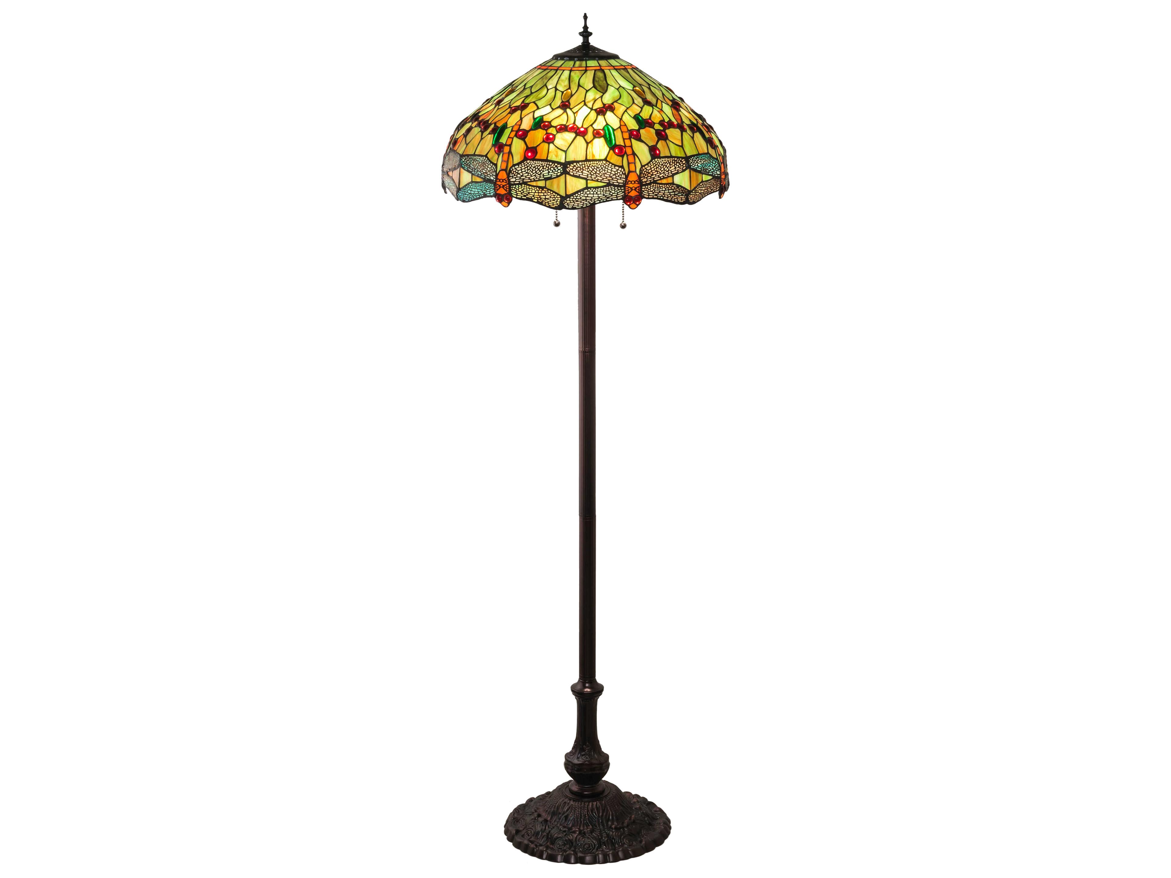 Tiffany Hanginghead Dragonfly Glass Mahogany Bronze Brass Floor Lamp