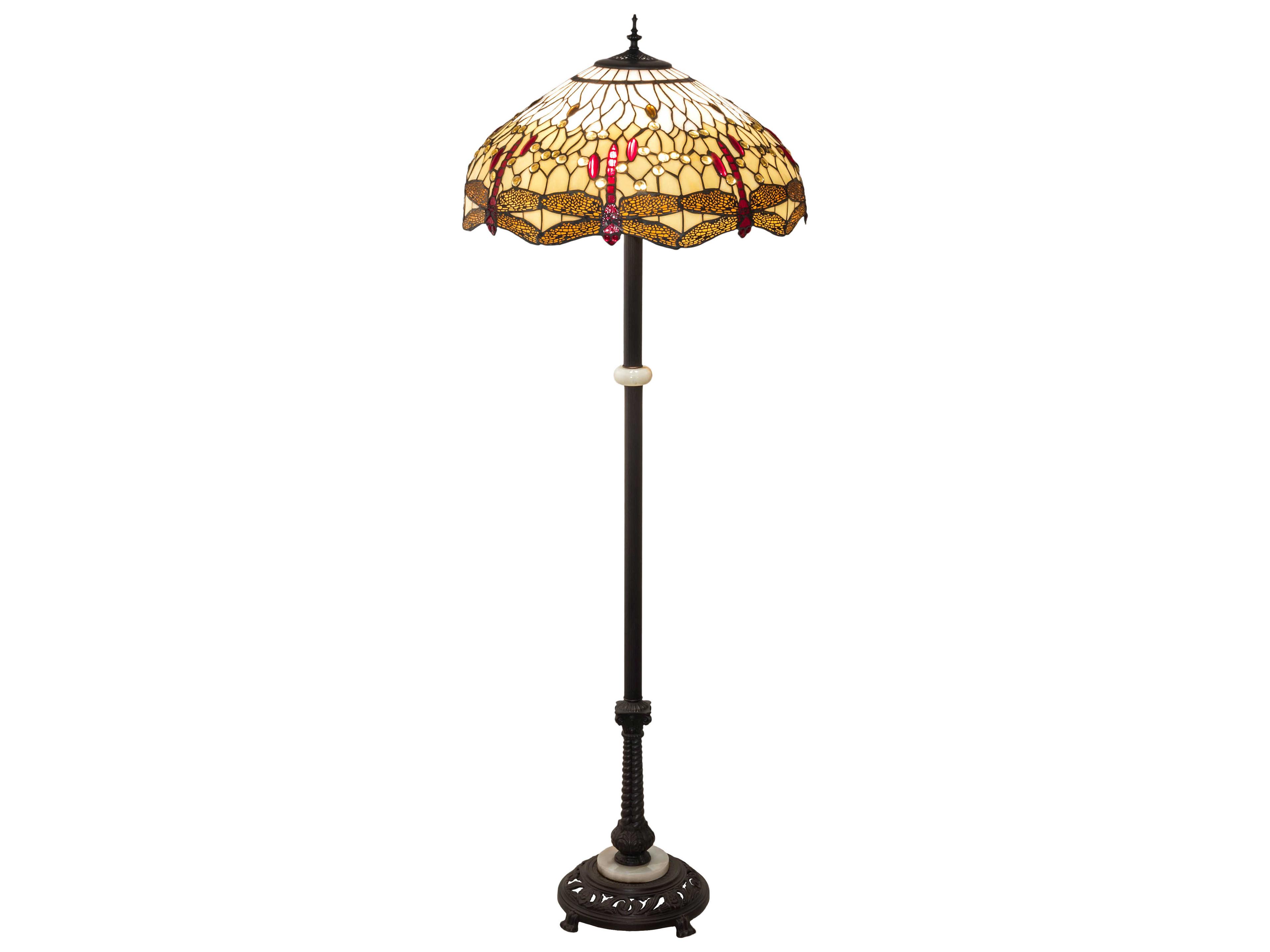 Tiffany Hanginghead Dragonfly Glass Mahogany Bronze Floor Lamp