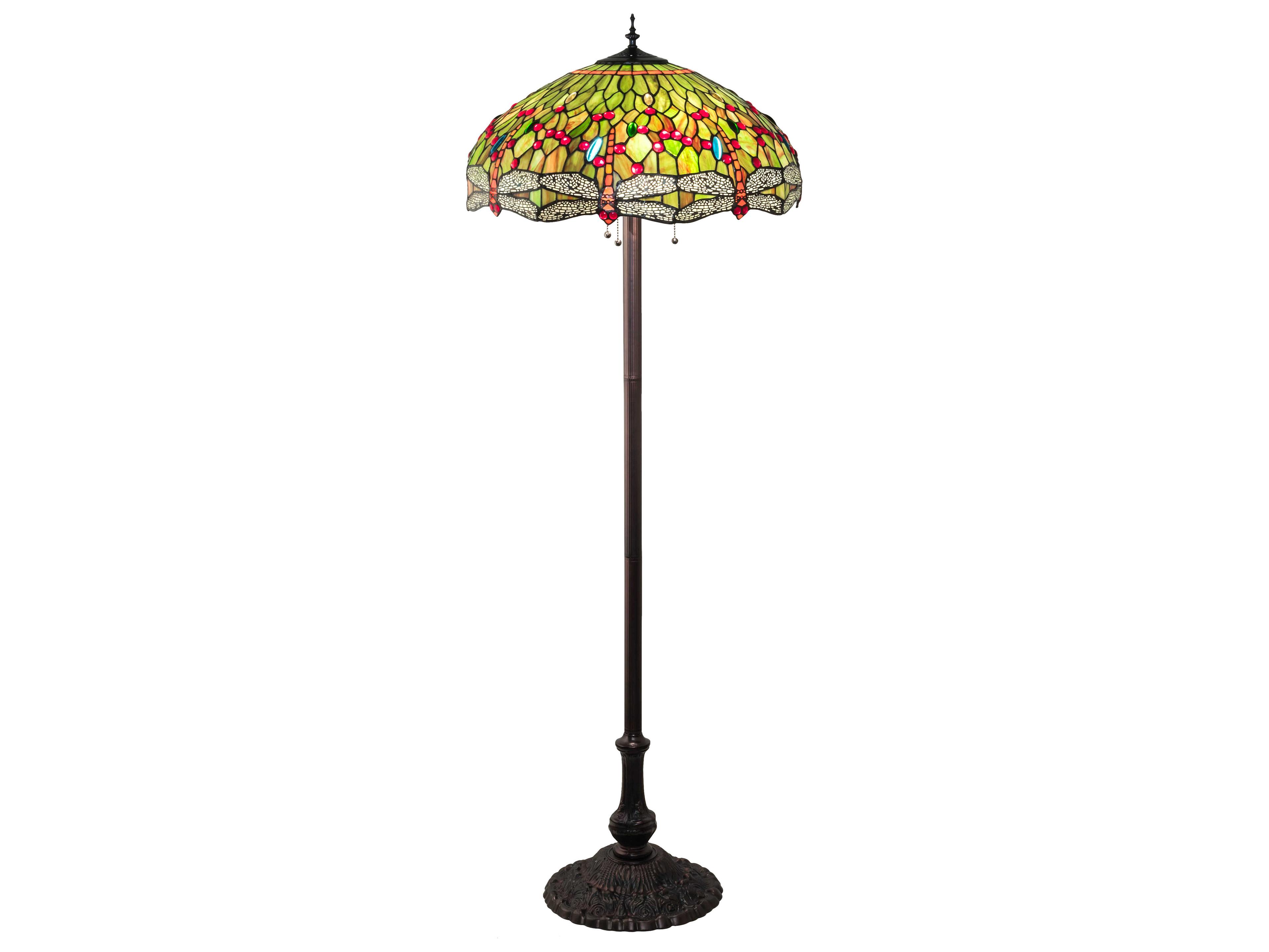 Tiffany Hanginghead Dragonfly Glass Mahogany Bronze Floor Lamp