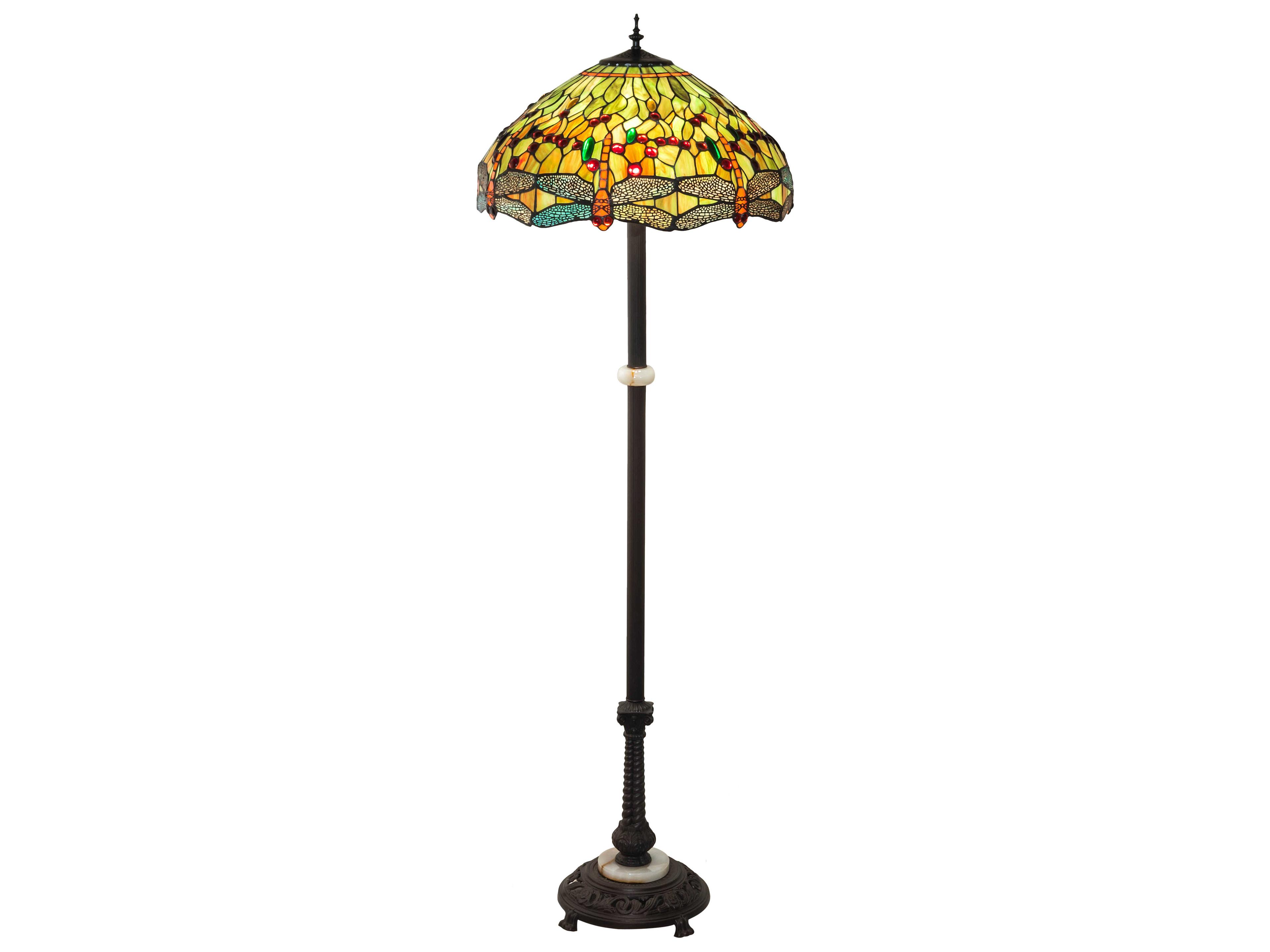 Tiffany Hanginghead Dragonfly Glass Mahogany Bronze Floor Lamp