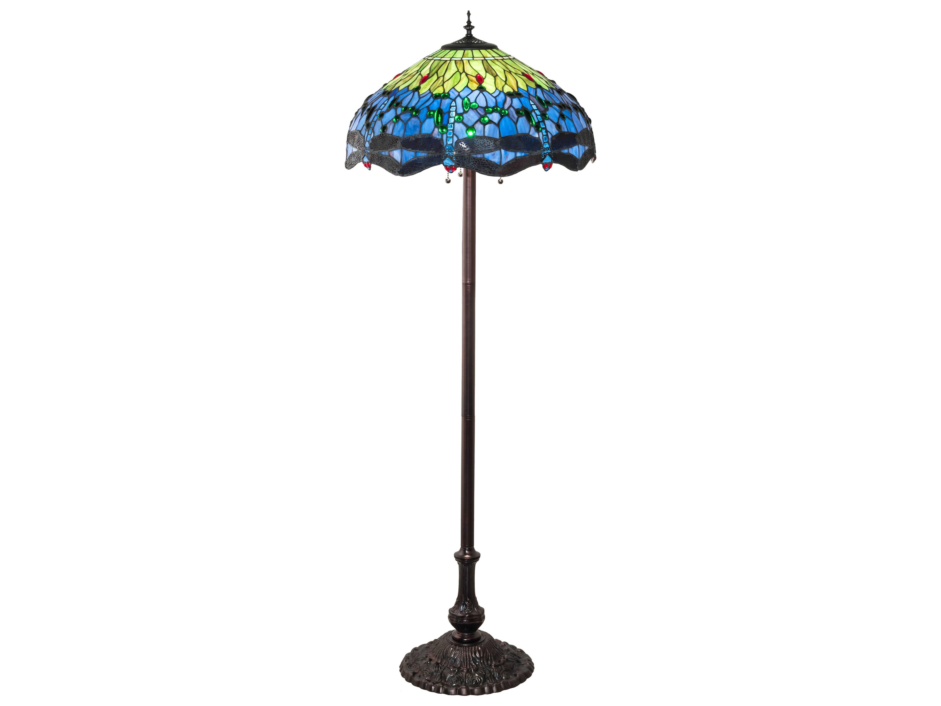 Tiffany Hanginghead Dragonfly Glass Mahogany Bronze Floor Lamp