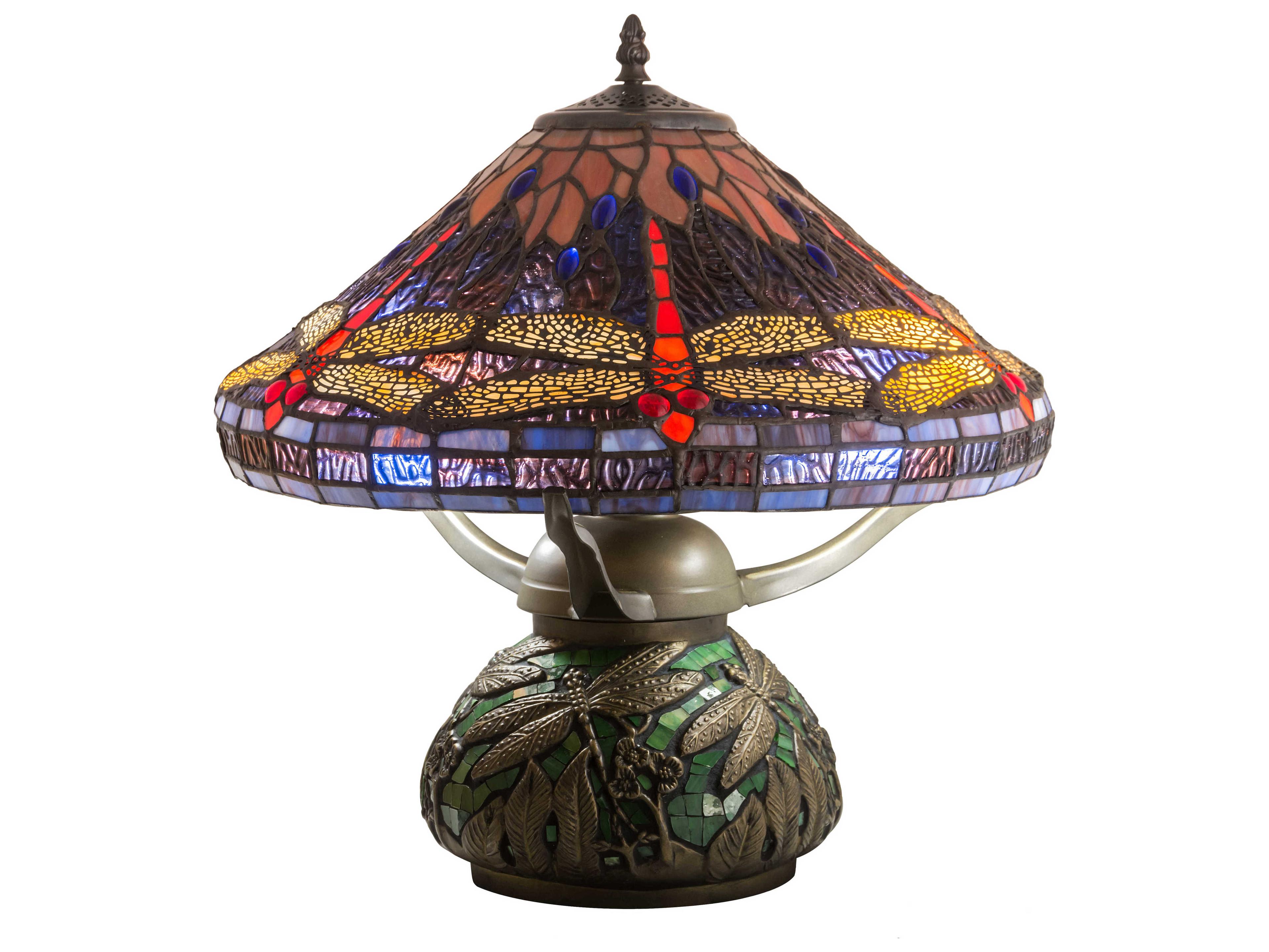 Tiffany Hanginghead Dragonfly Glass Ruby Coral Sunflower Green Blue Red Table Lamp