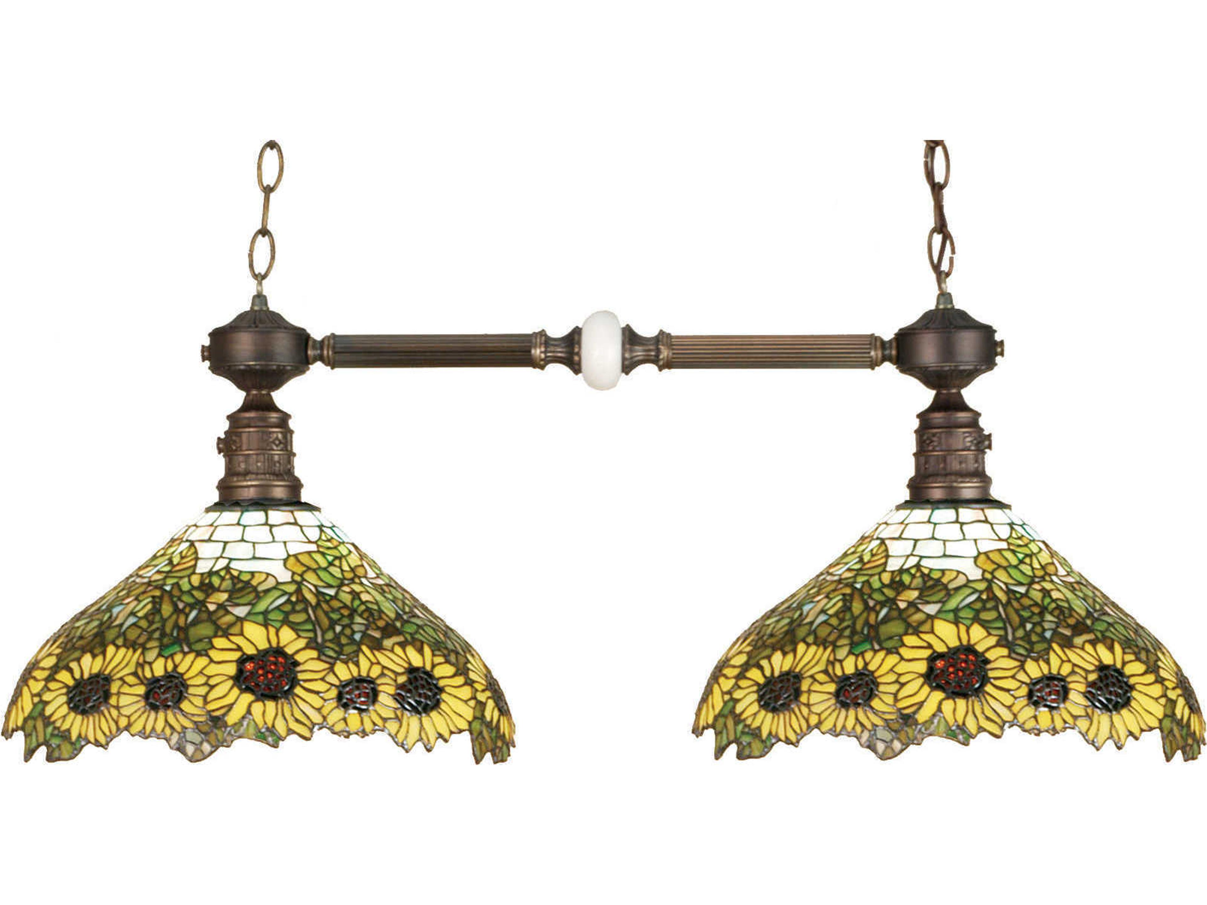 Wild Sunflower 2-Light Bronze Tiffany Dome Geometric Island Pendant