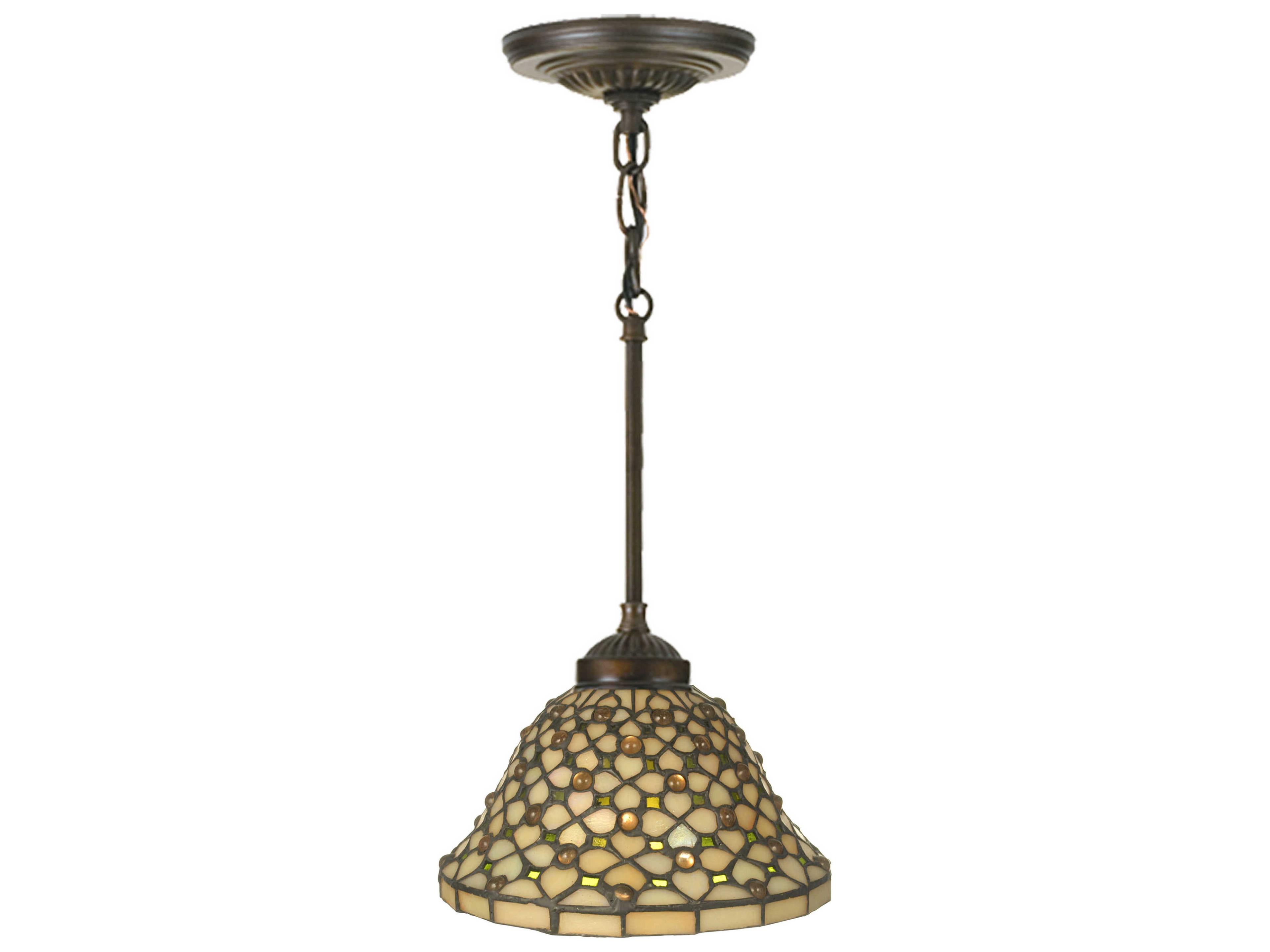 Diamond & Jewel 1-Light Brown Tiffany Bell Geometric Mini Pendant