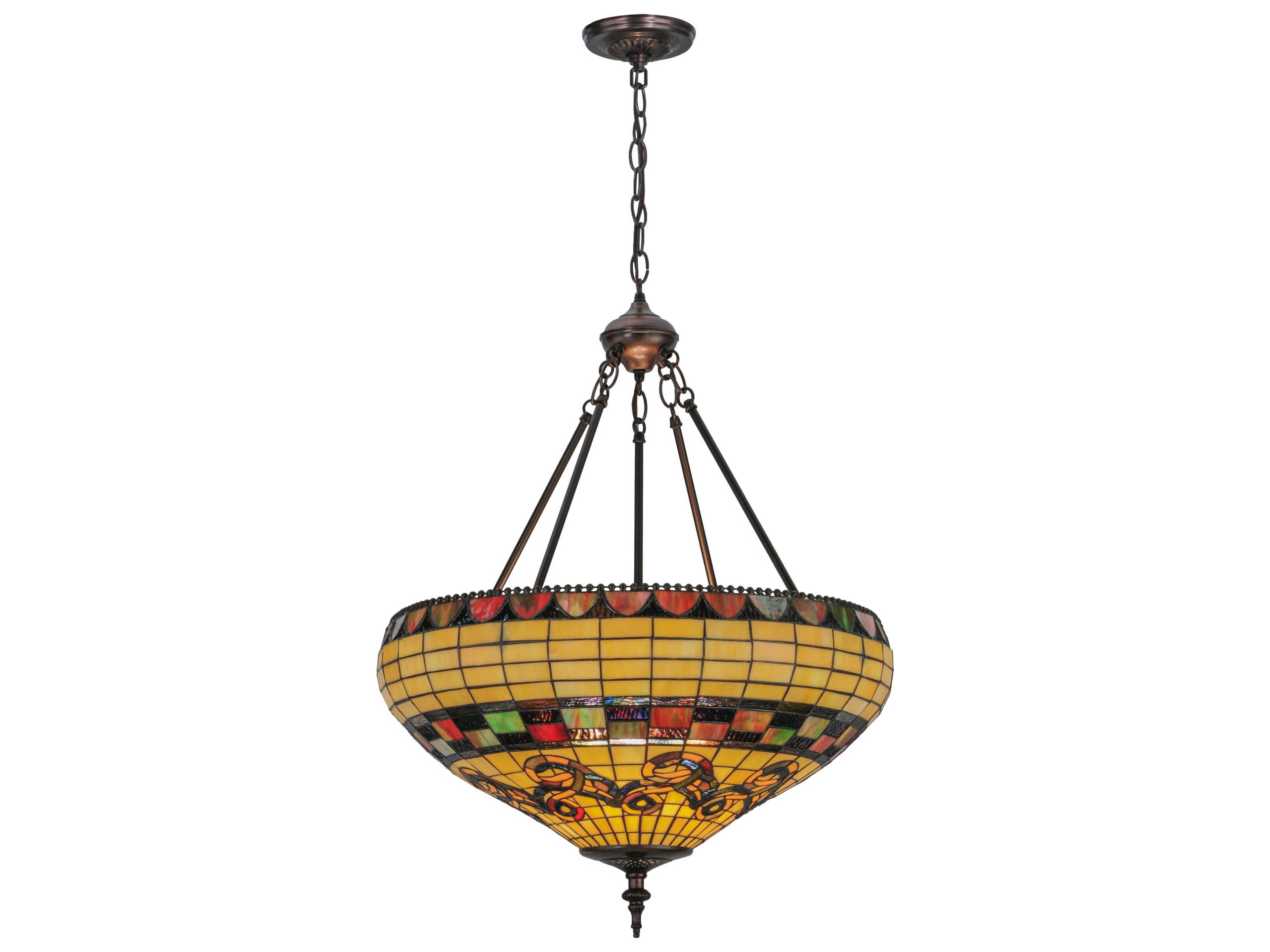 Tiffany Edwardian 3-Light Bronze Bowl Geometric Pendant