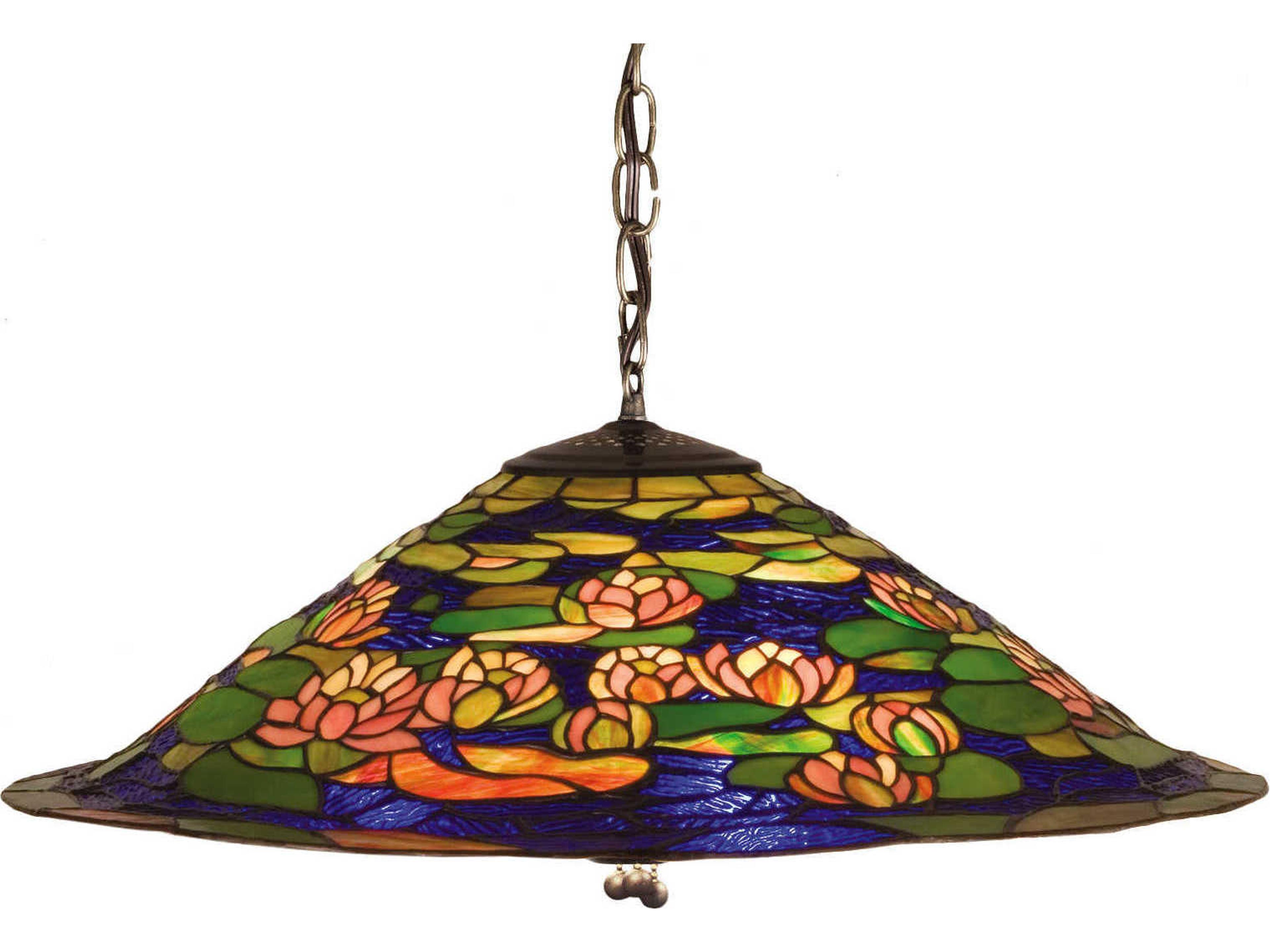 Tiffany Pond Lily 3-Light 24-Inch Wide Pendant Light with Handmade Shade