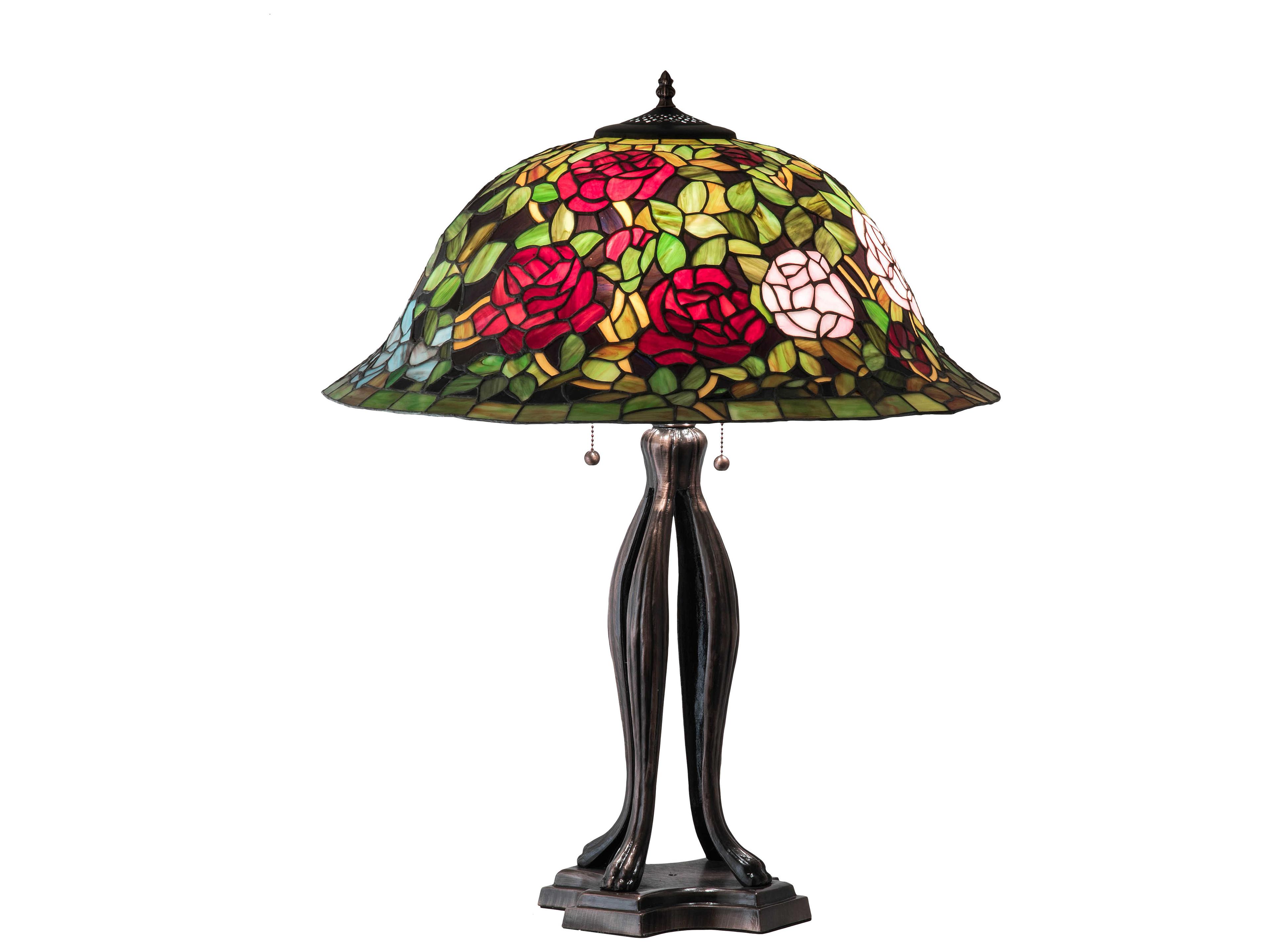 Tiffany Rosebush Glass Mahogany Bronze Buffet Lamp