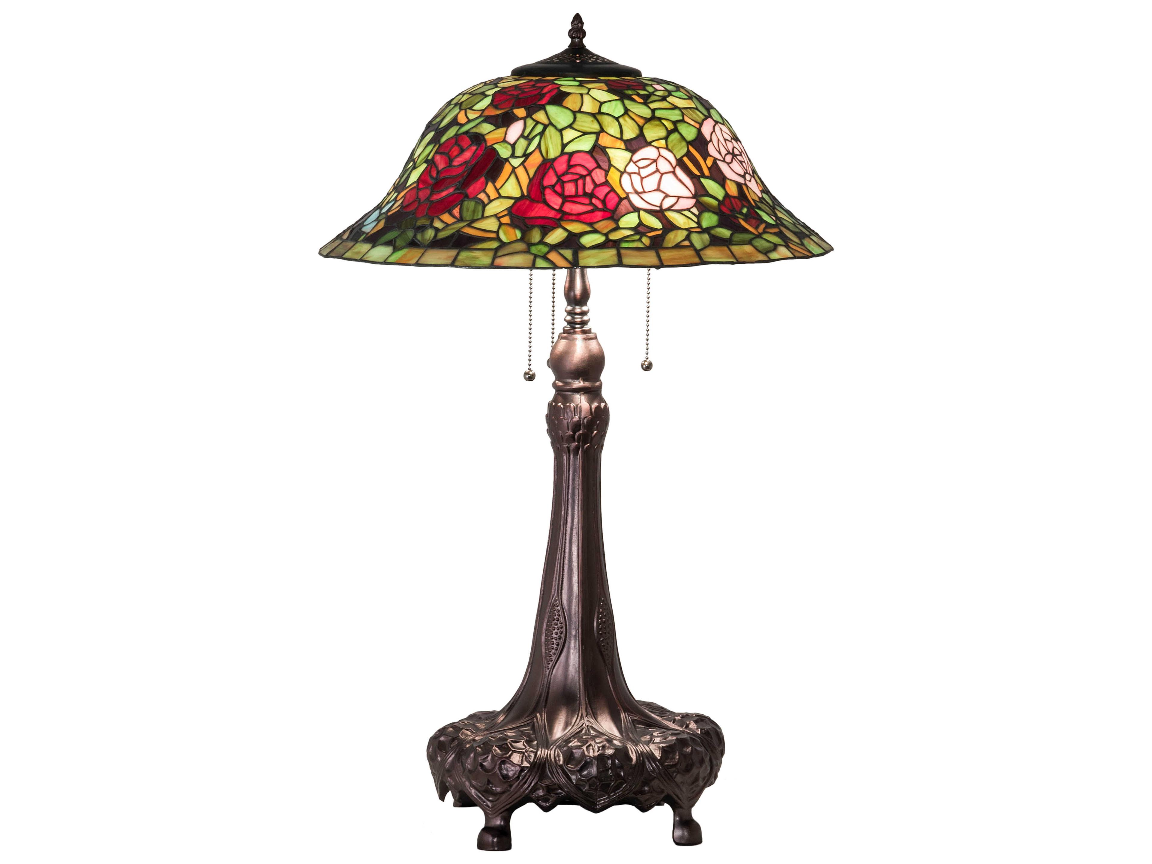 Tiffany Rosebush Glass Mahogany Bronze Buffet Lamp