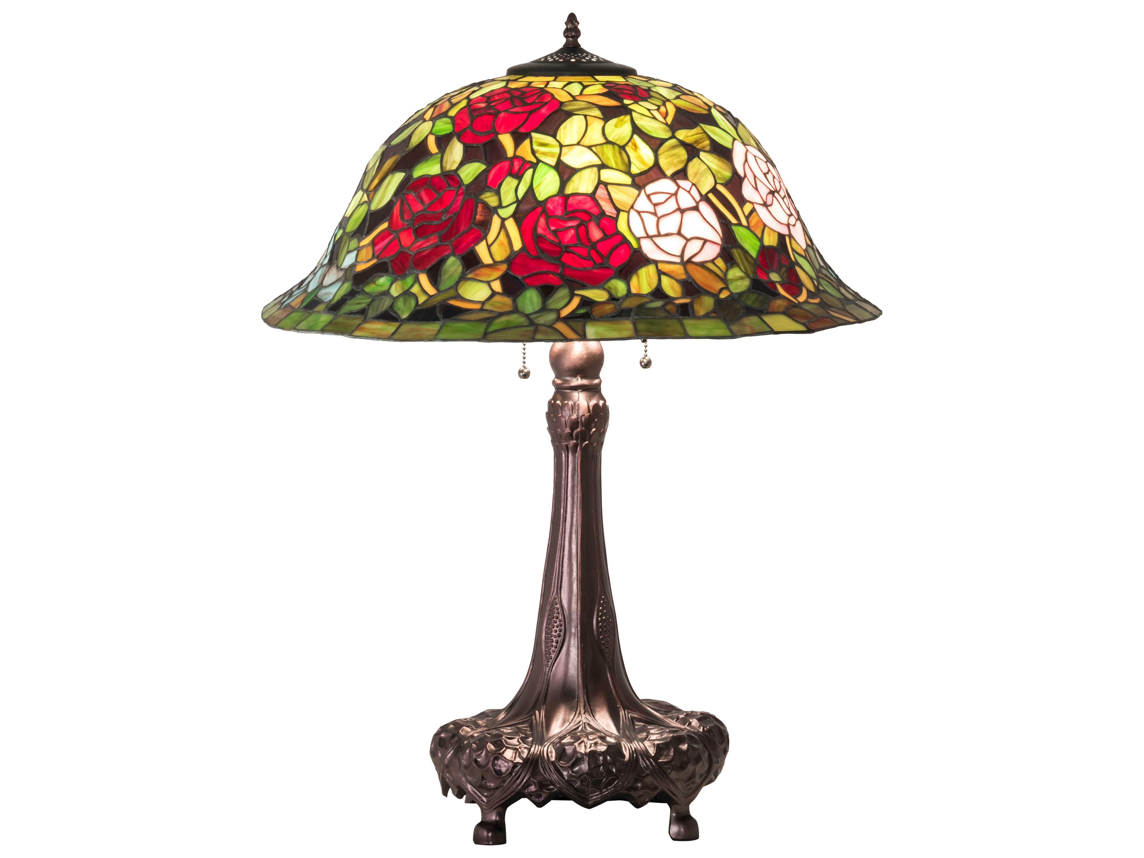 Tiffany Rosebush Glass Mahogany Bronze Buffet Lamp