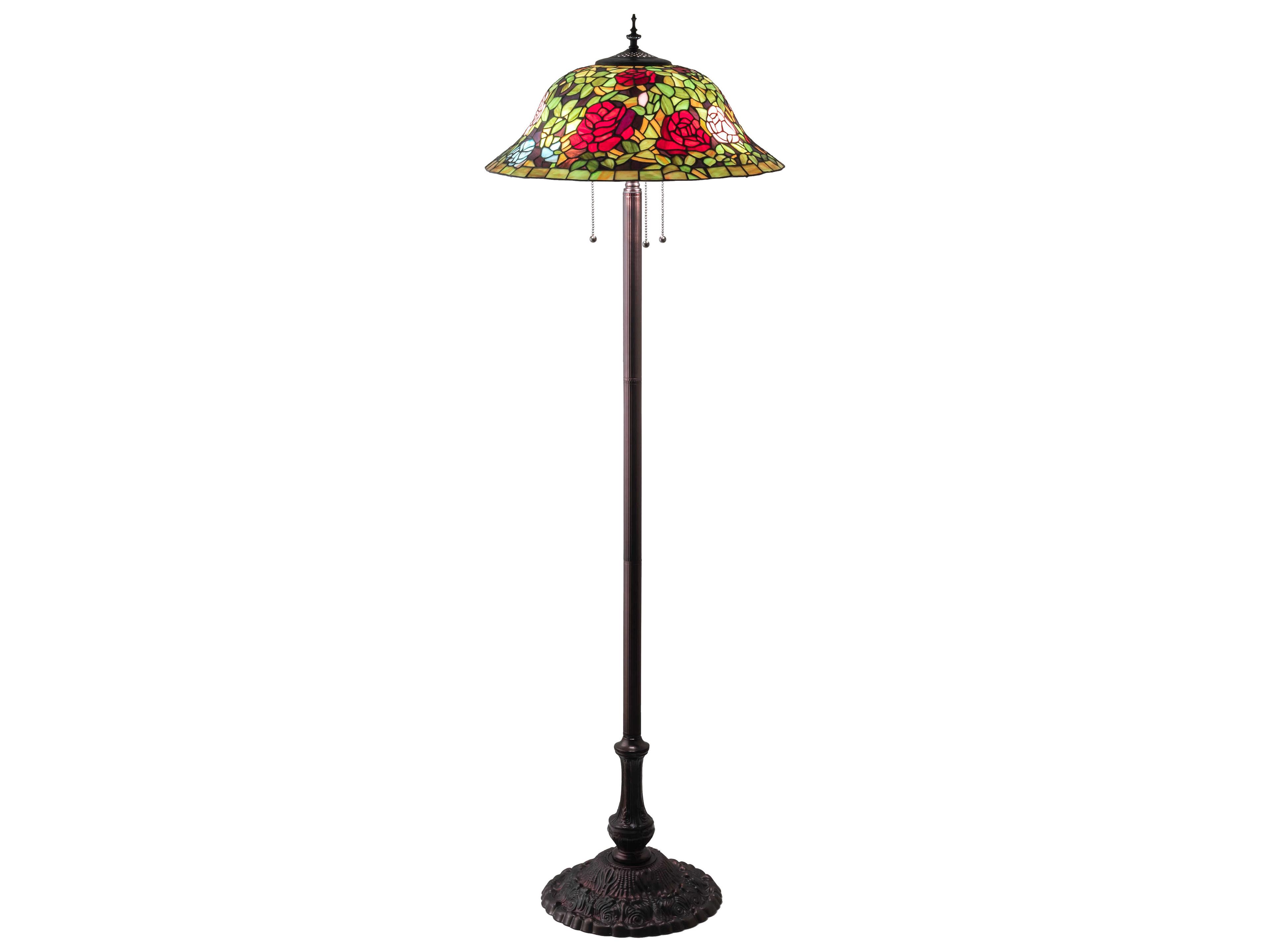 Tiffany Rosebush Glass Mahogany Bronze Floor Lamp