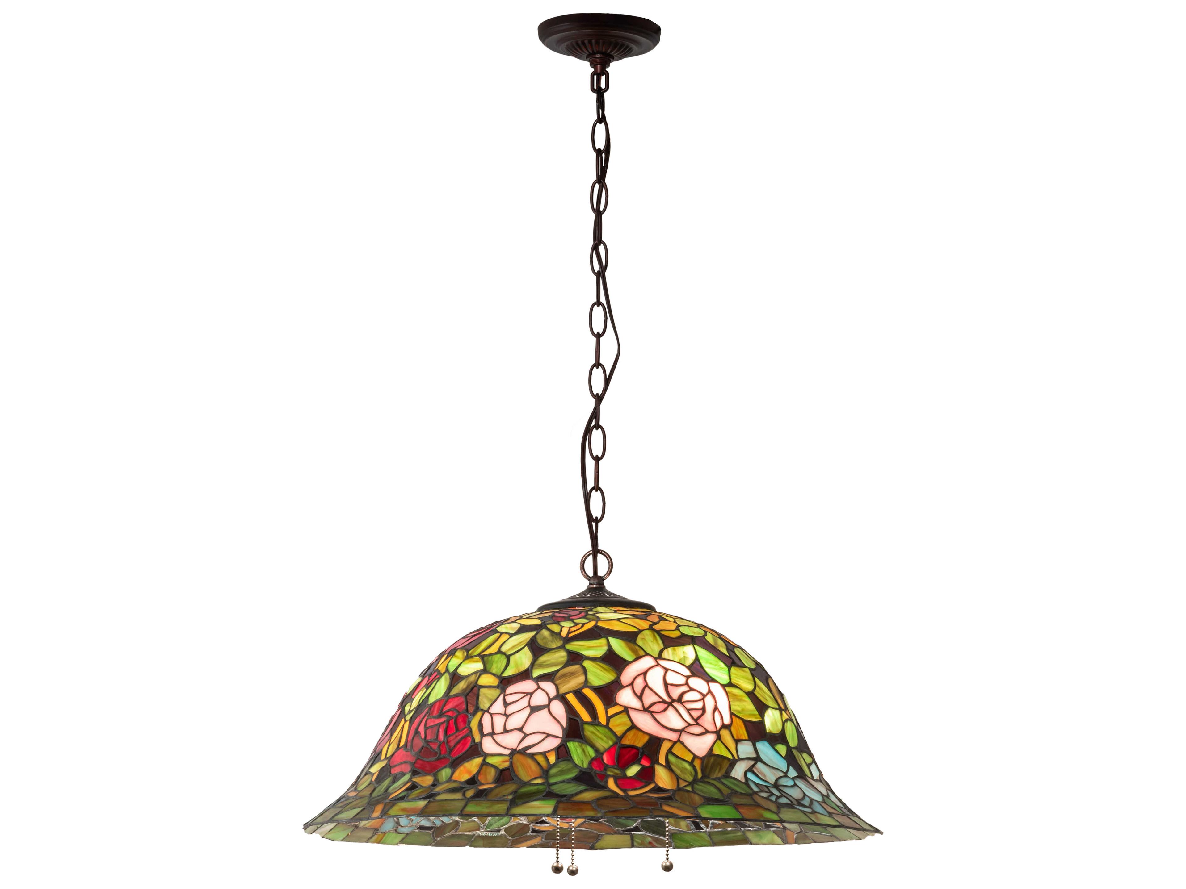 Tiffany Rosebush 3-Light Mahogany Bronze Glass Bowl Pendant