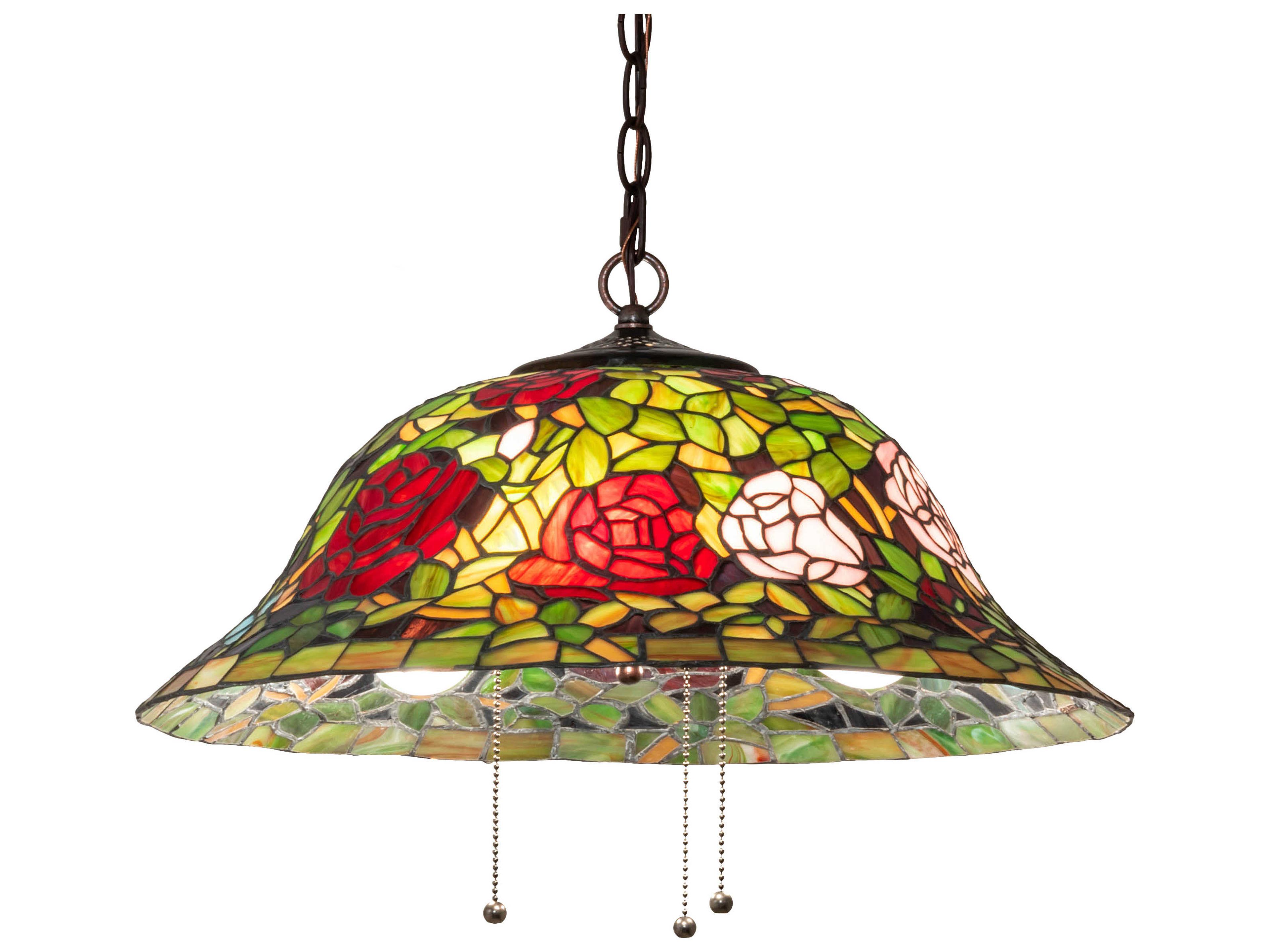 Tiffany Rosebush 3-Light Mahogany Bronze Glass Bowl Pendant