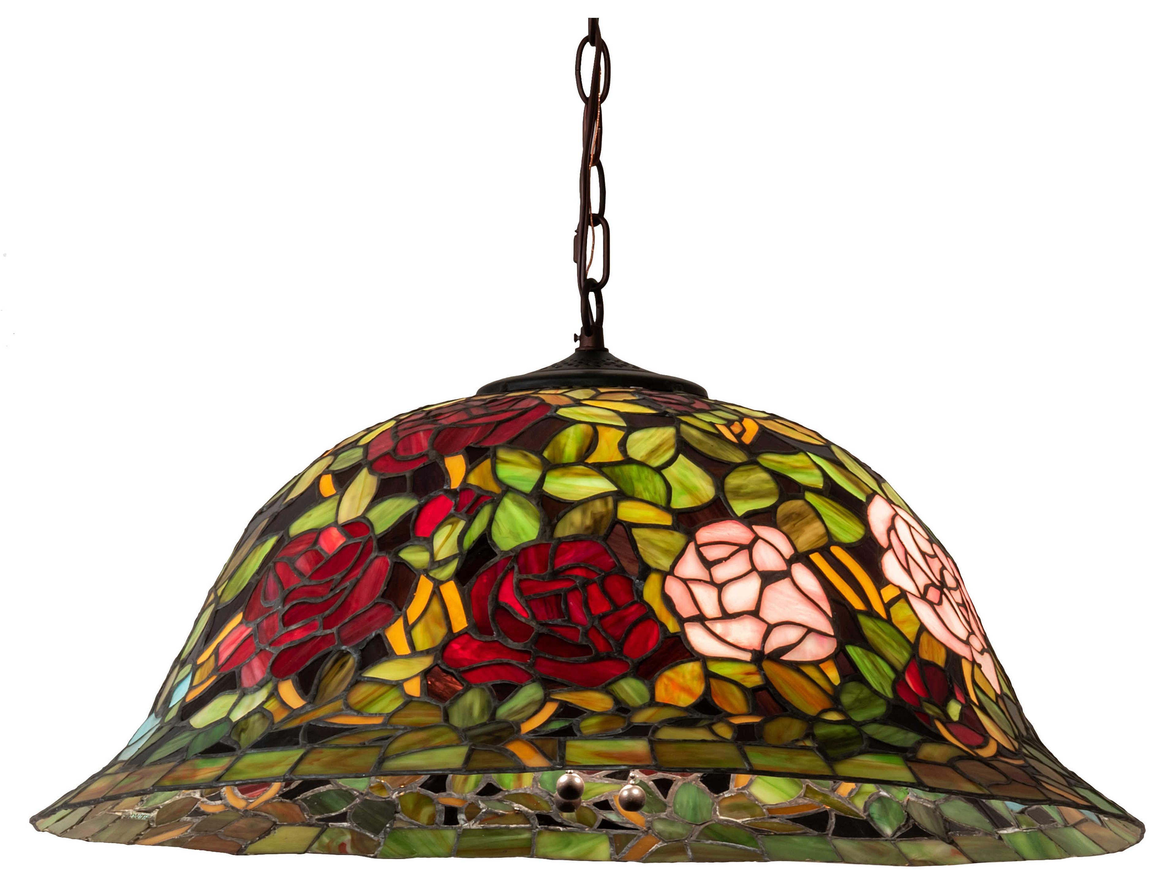 Tiffany Rosebush 3-Light Mahogany Bronze Glass Dome Geometric Pendant