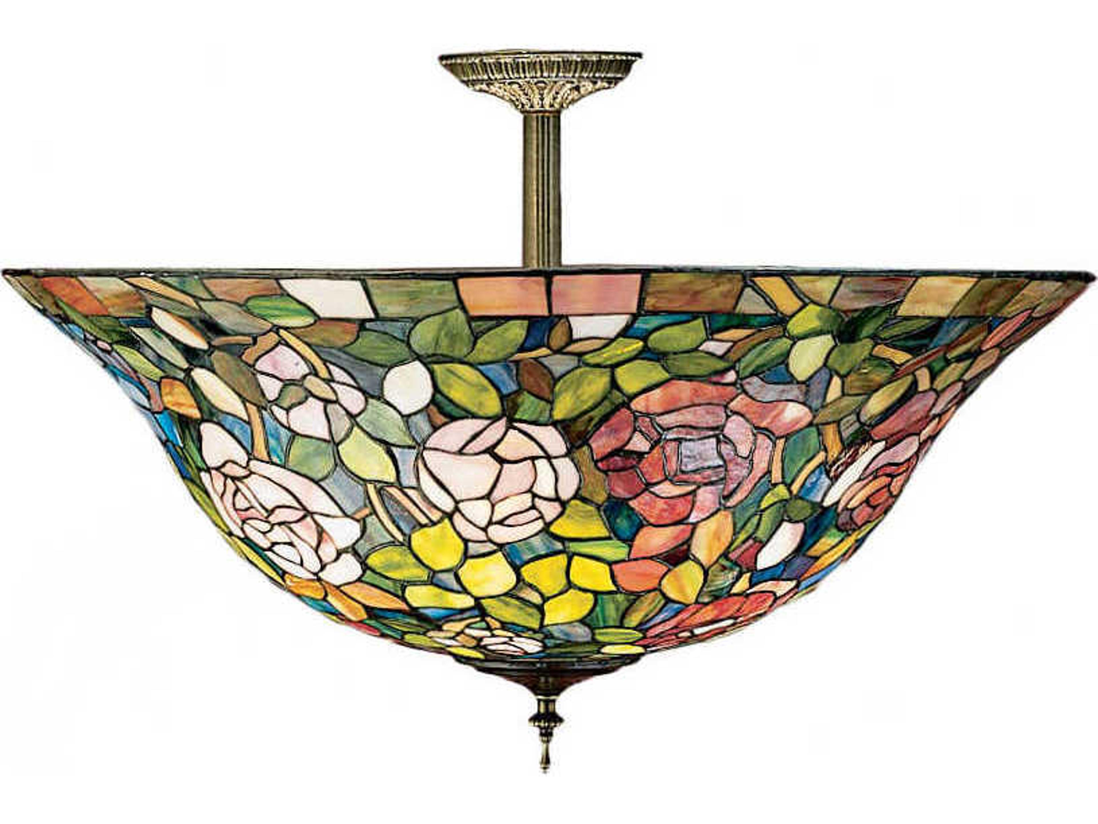 Tiffany 3-Light Brass Bowl Geometric Semi Flush Mount