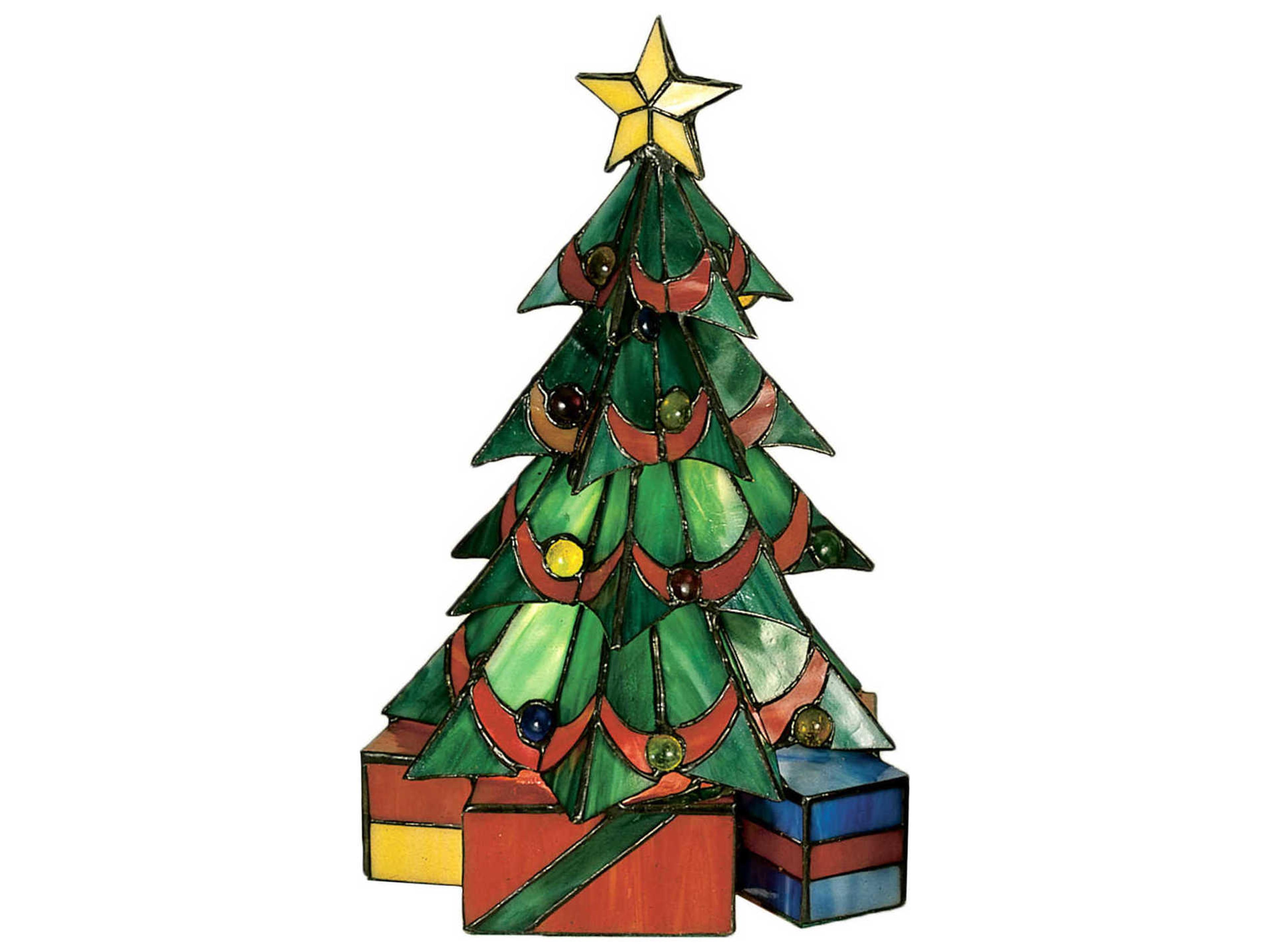 Tiffany Christmas Tree Accent Green Glass Table Lamp