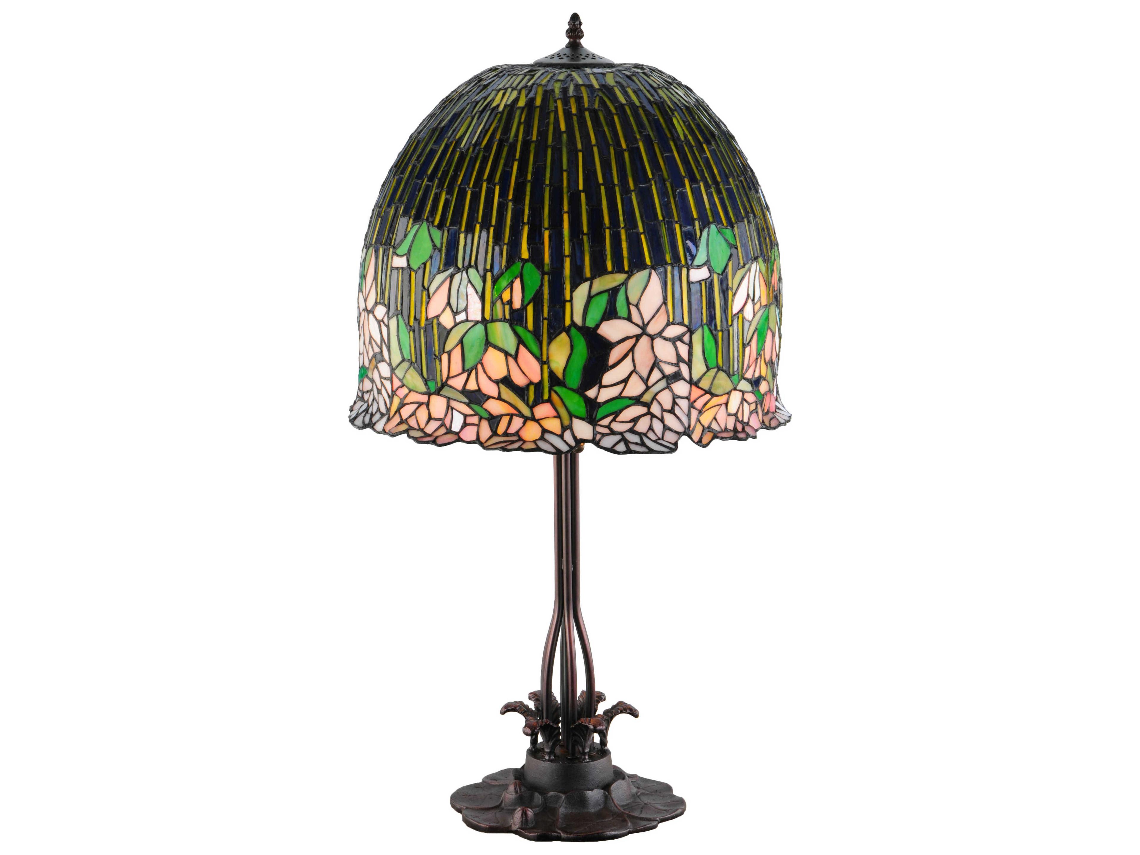 Meyda Tiffany Vizcaya Leafy Green & Pink Red Table Lamp
