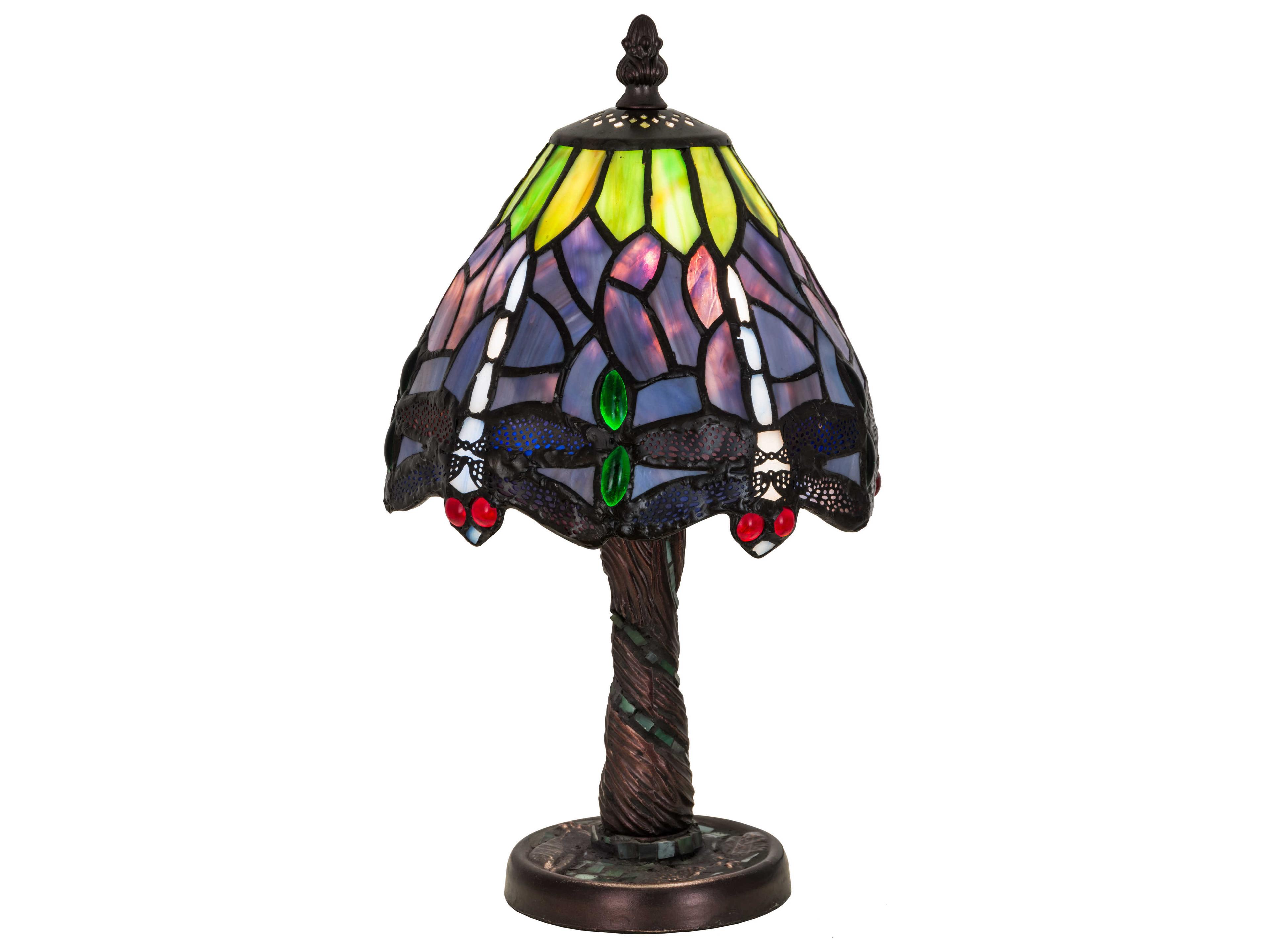 Tiffany Hanginghead Dragonfly with Twisted Fly Mosaic Base Mini Bronze Table Lamp