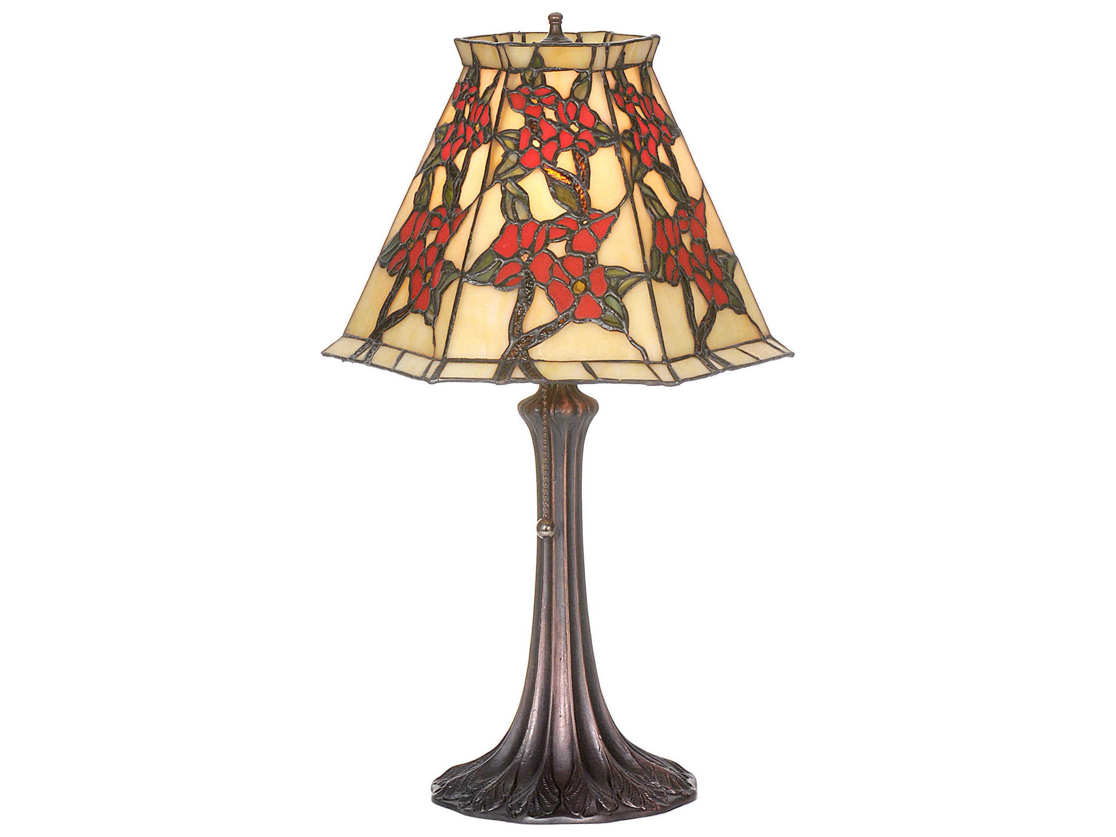 Tiffany Oriental Peony Accent Brown Table Lamp