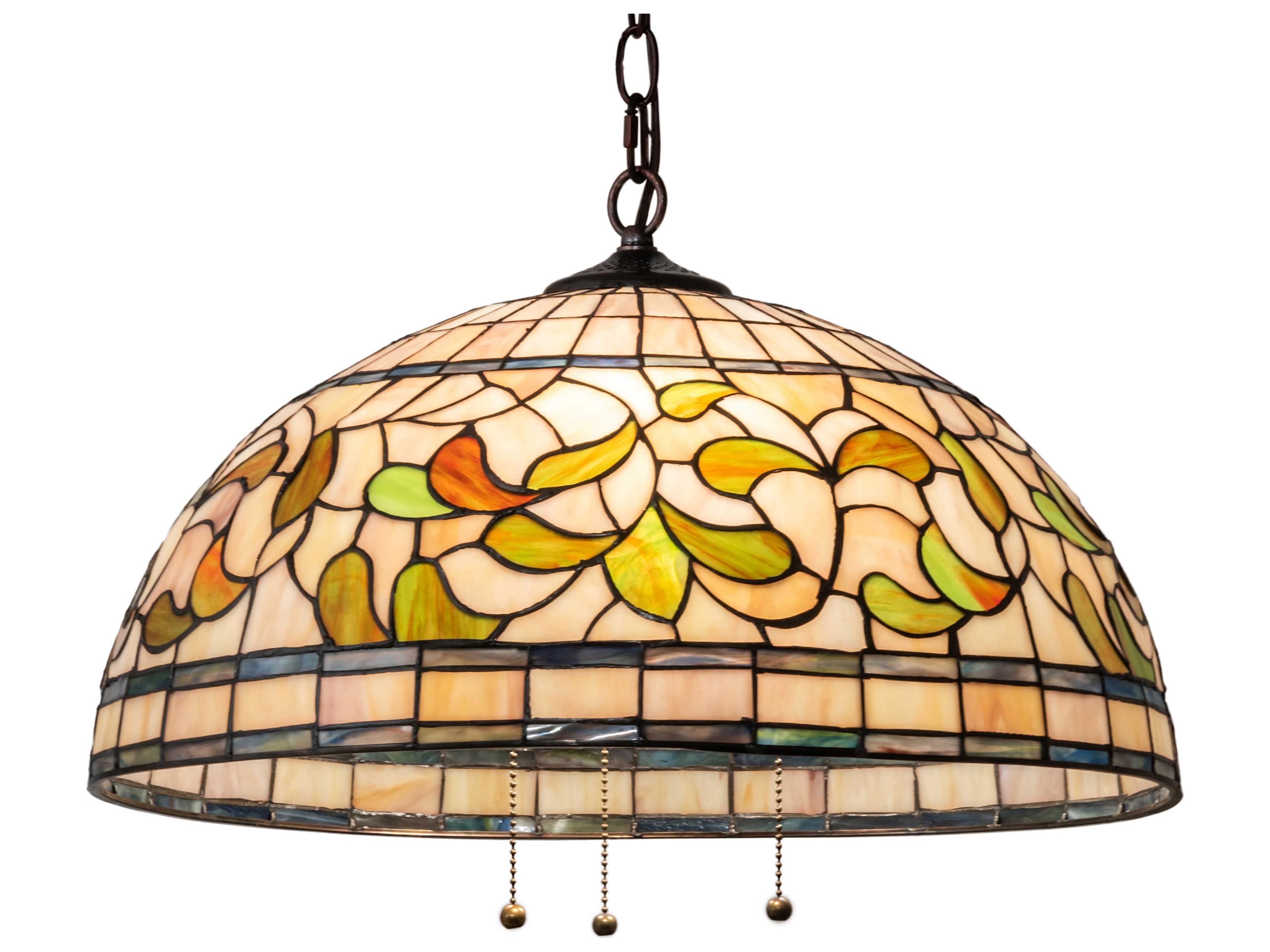 Tiffany Turning Leaf 3-Light Mahogany Bronze Glass Dome Pendant