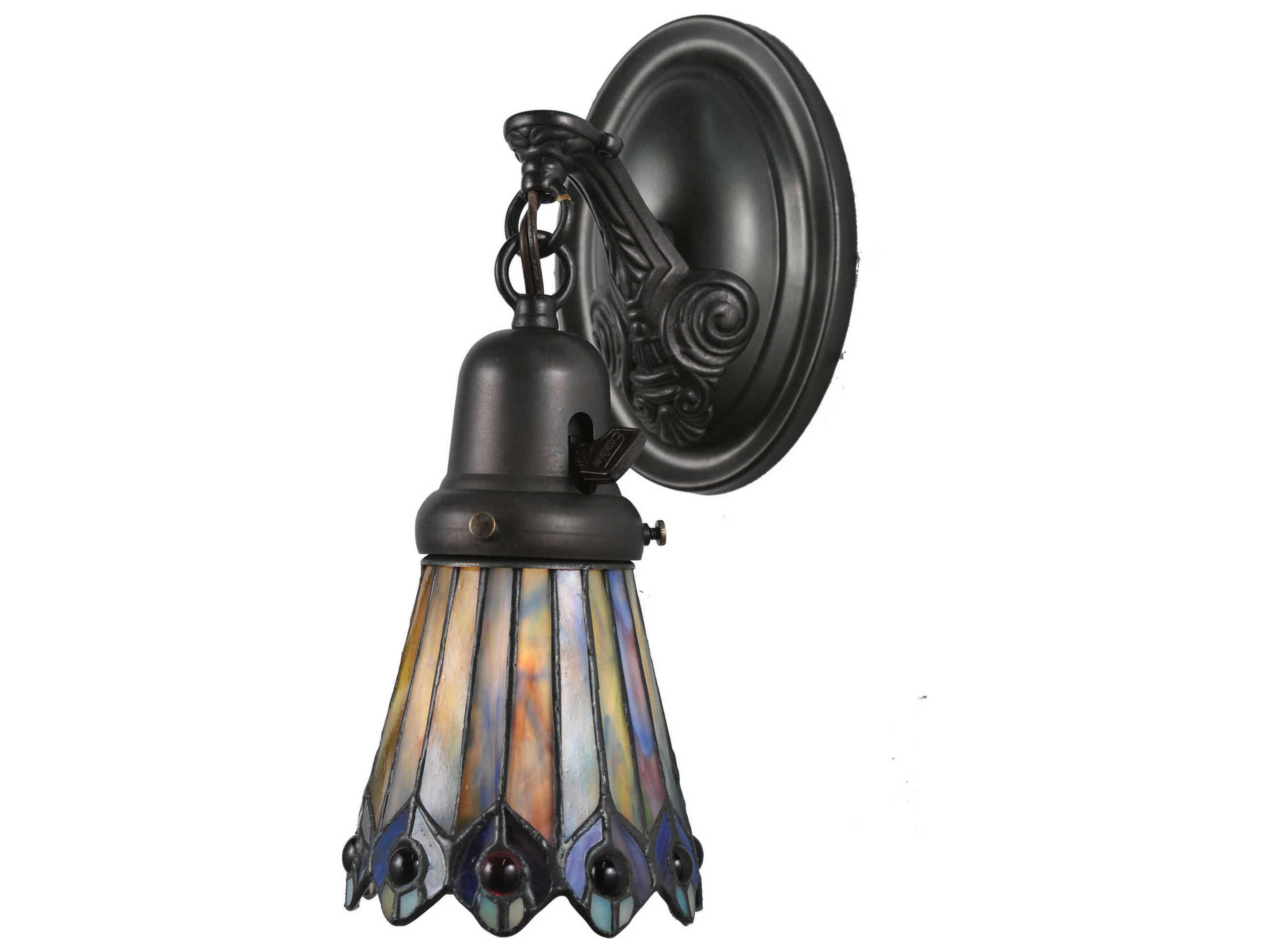 Tiffany Jeweled Peacock 1-Light Brown Wall Sconce