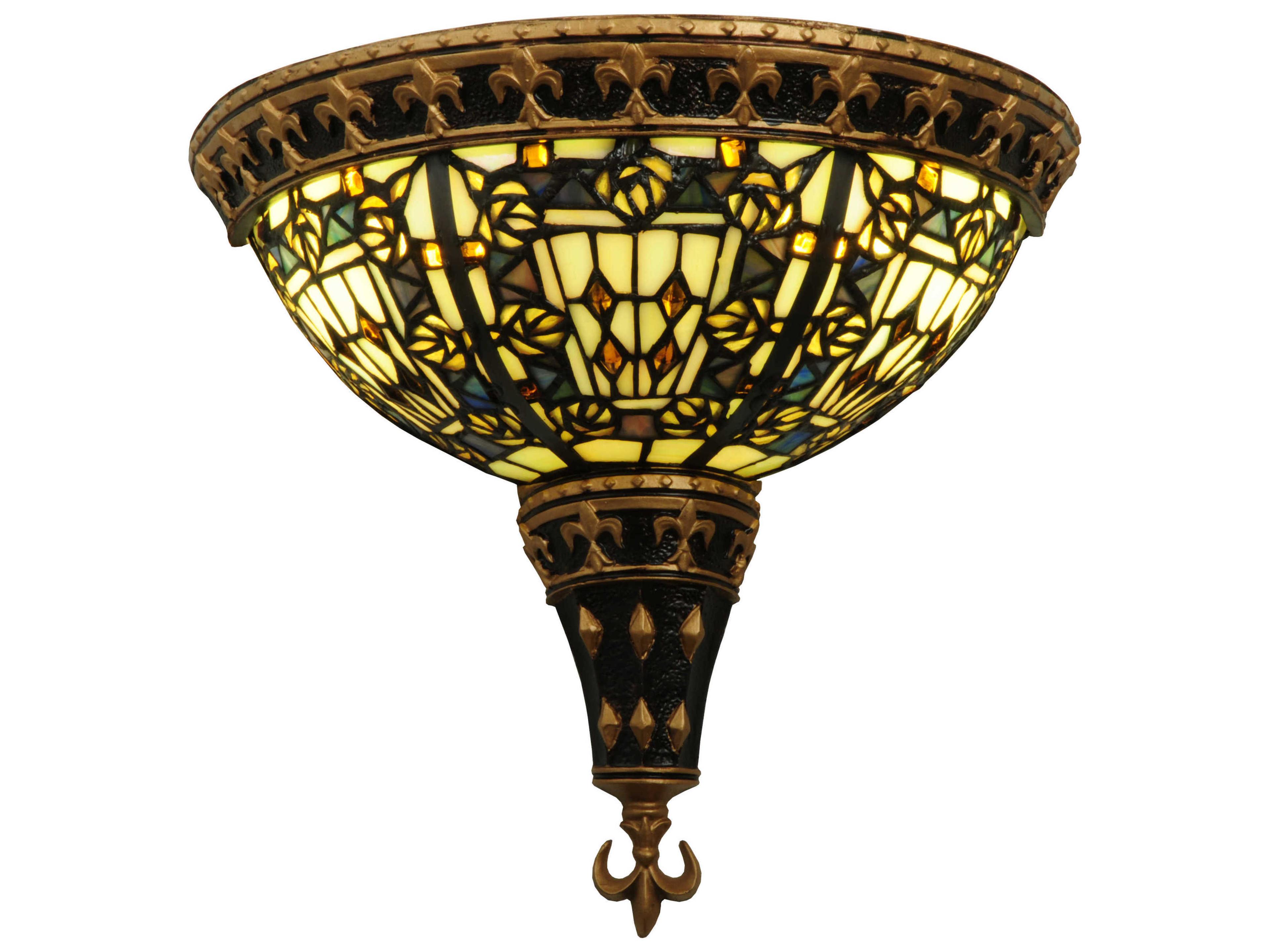 Fleur-de-lis 2-Light Brown Tiffany Wall Sconce