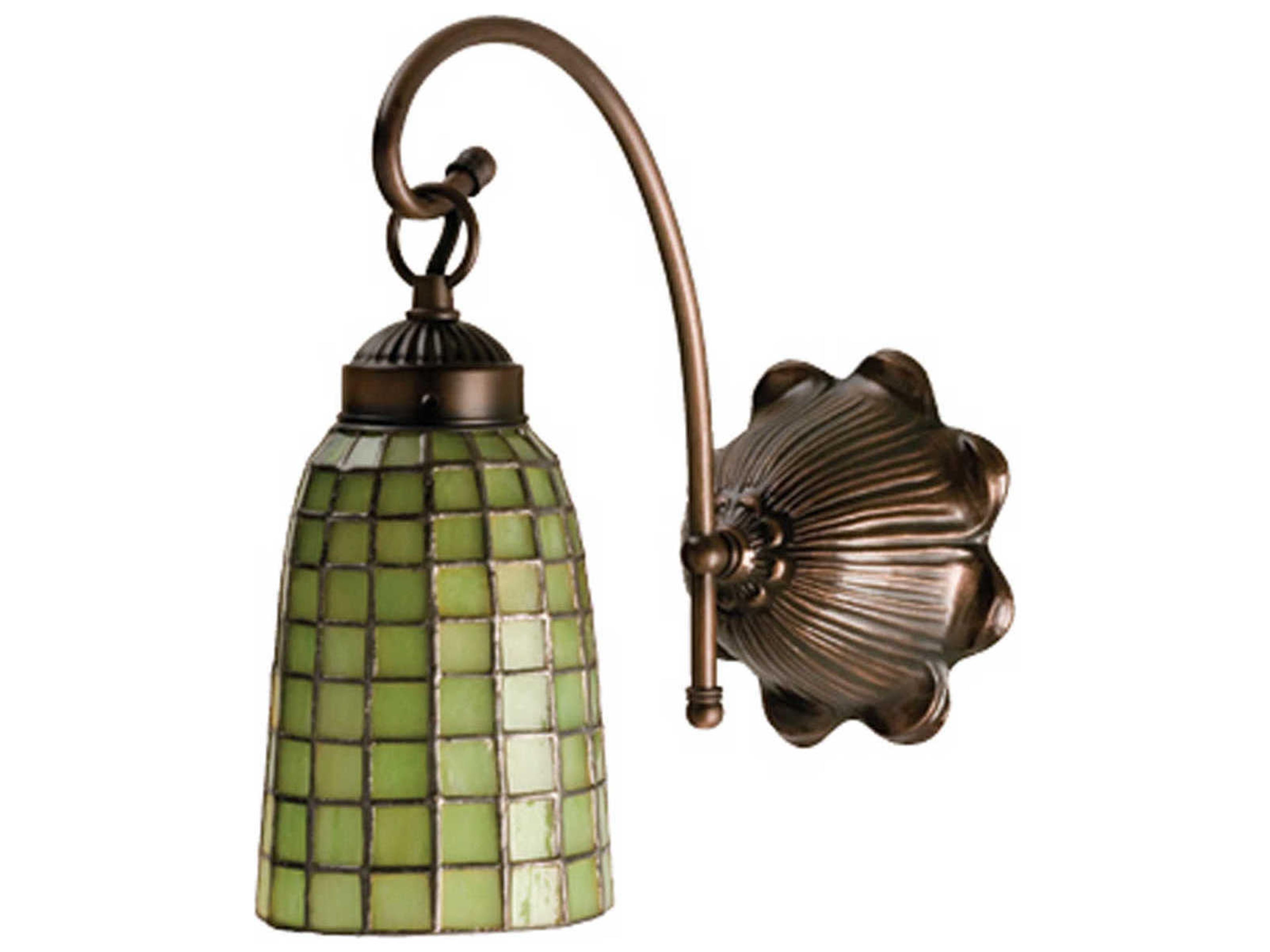 Tiffany 1-Light Green Geometric Tiffany Wall Sconce in Mahogany Bronze